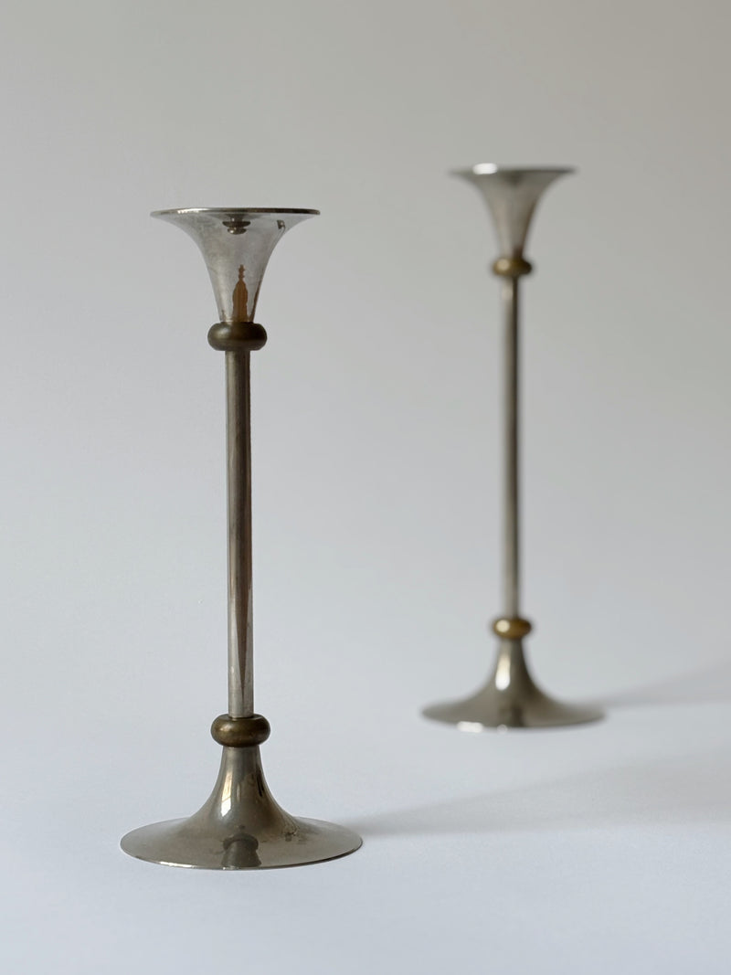 2 Metal Postmodern Candleholders by Huerto | The Oblist — silver metal finish, modern design
