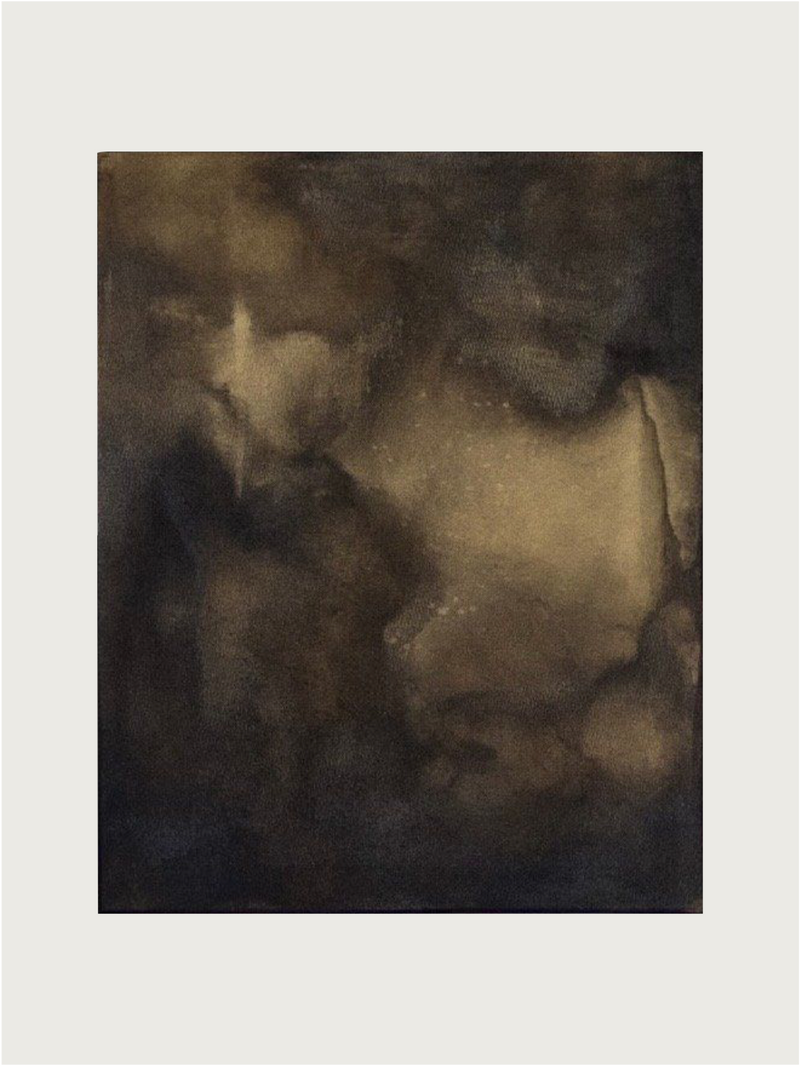 “Midnight Hours Burn Brightest” by Natasha France is an original mixed media on canvas artwork, featuring dark brown and black hues with soft edges and lighter tan accents for a moody, atmospheric contemporary effect.