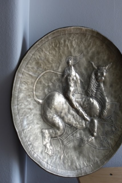 Brutalist large scale repousse wall plate, Spain, 1978 — close-up