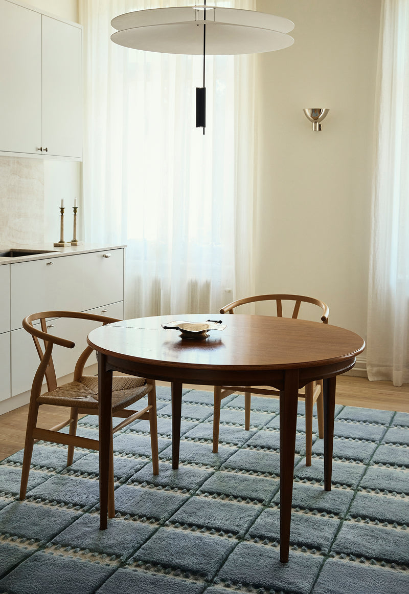 'Lilly' Handwoven Rug in New Zealand Wool, Blue — lifestyle setting