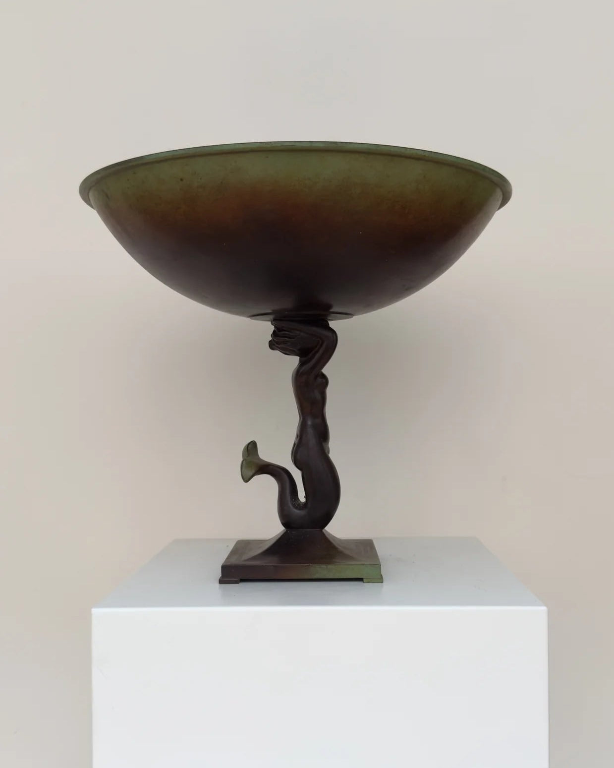 Art Deco Bronze Bowl with Mermaid Figure