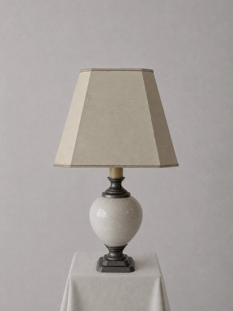 1940s French Vintage Pewter Ball Table Lamp — side angle