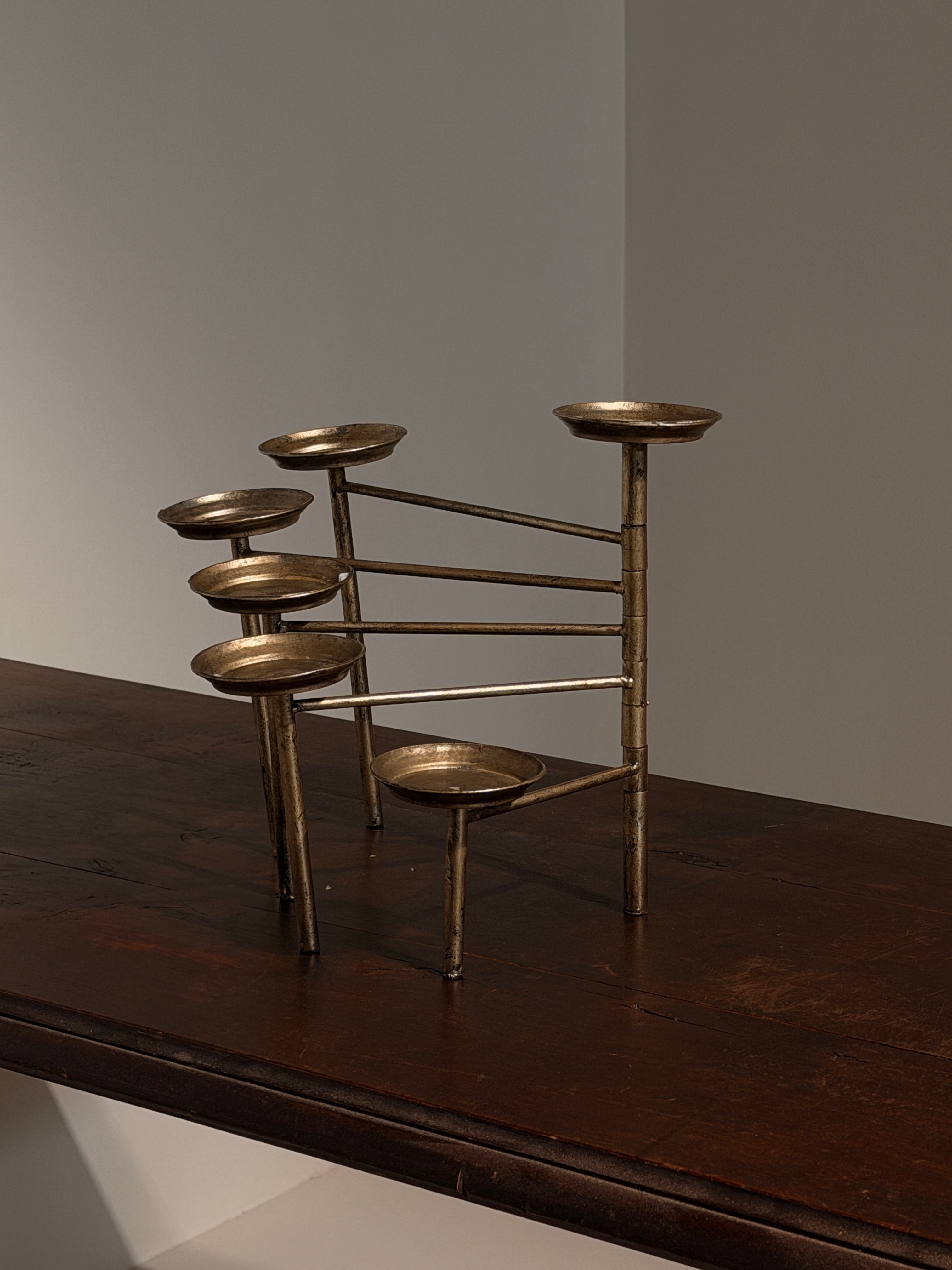 Articulated six-arm candelabra in silver-plated metal, France, circa 1950 — alternate view