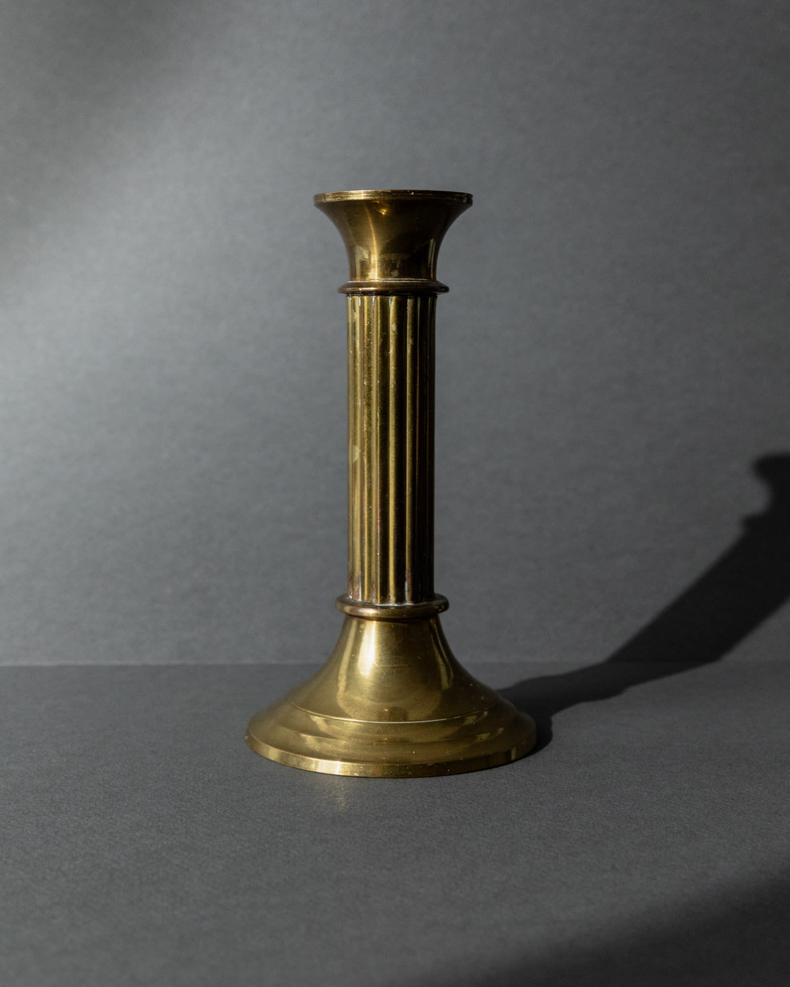 Vintage 1940s Brass Candleholders Set of 3, Mixed Shapes, Classic Antique Design — close-up of textured brass candleholder on