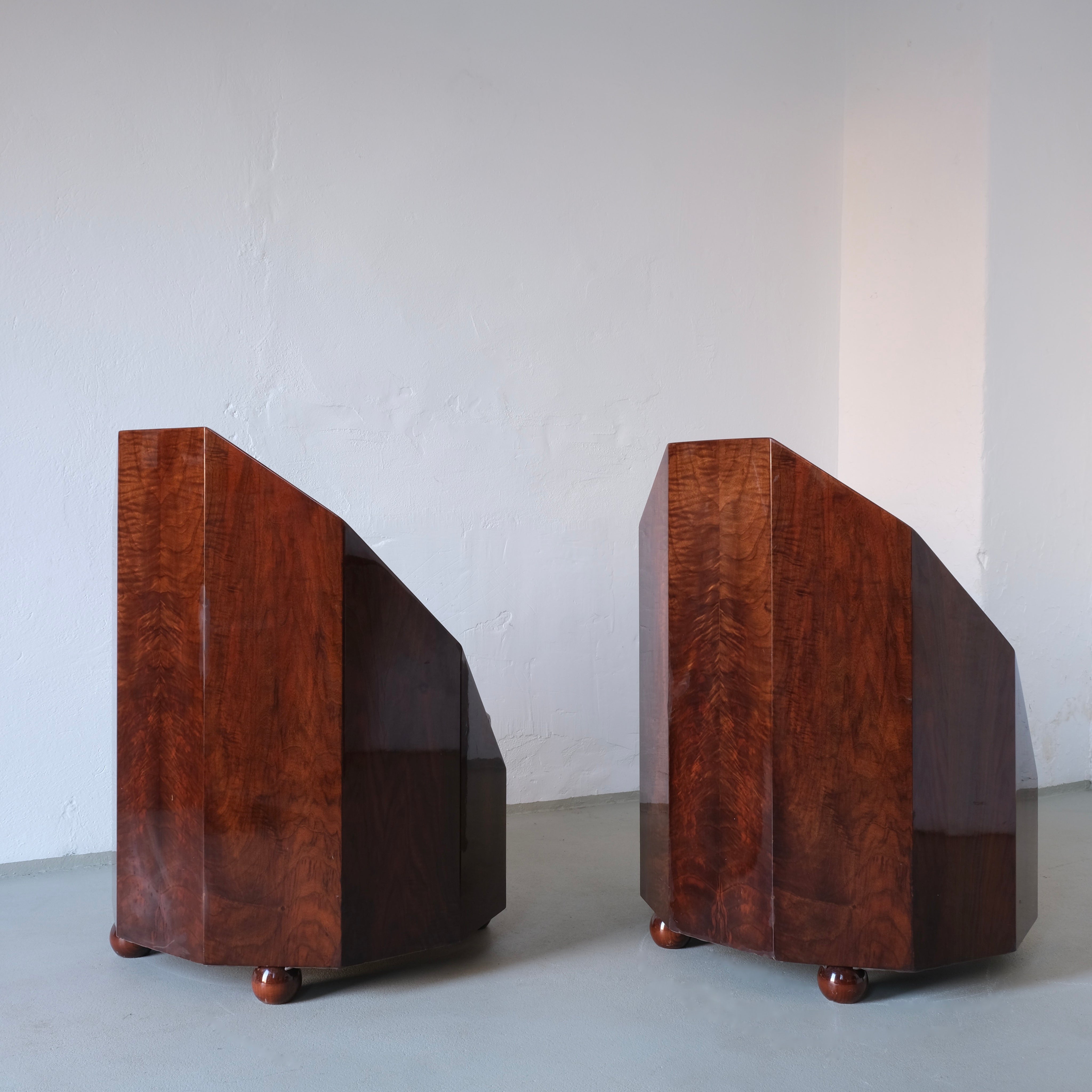 Leon-Emile Bouchet Art Deco Lounge Set, 1930s — back view of polished wood armchair