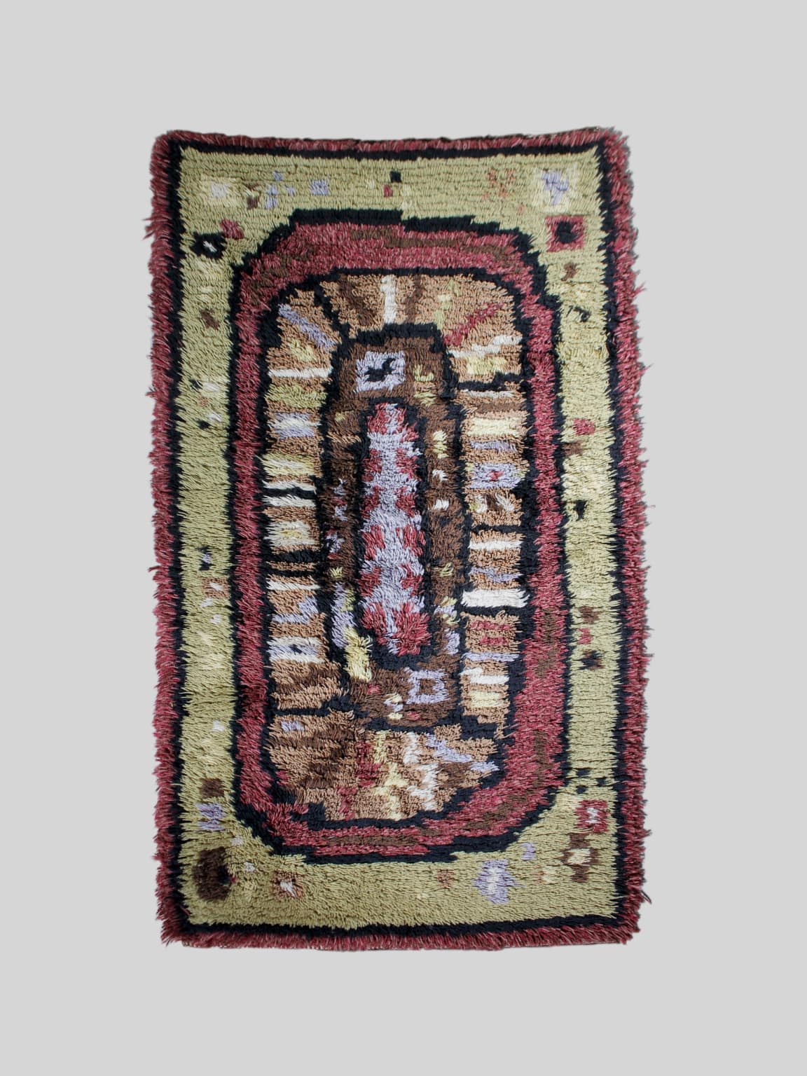 Swedish Geometric Rya Wool Rug 80x150cm, 1900s