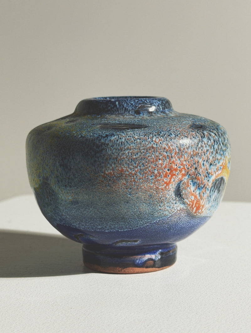 Small Ceramic Vase, Vallauris, circa 1960 — close-up showing textured blue glaze
