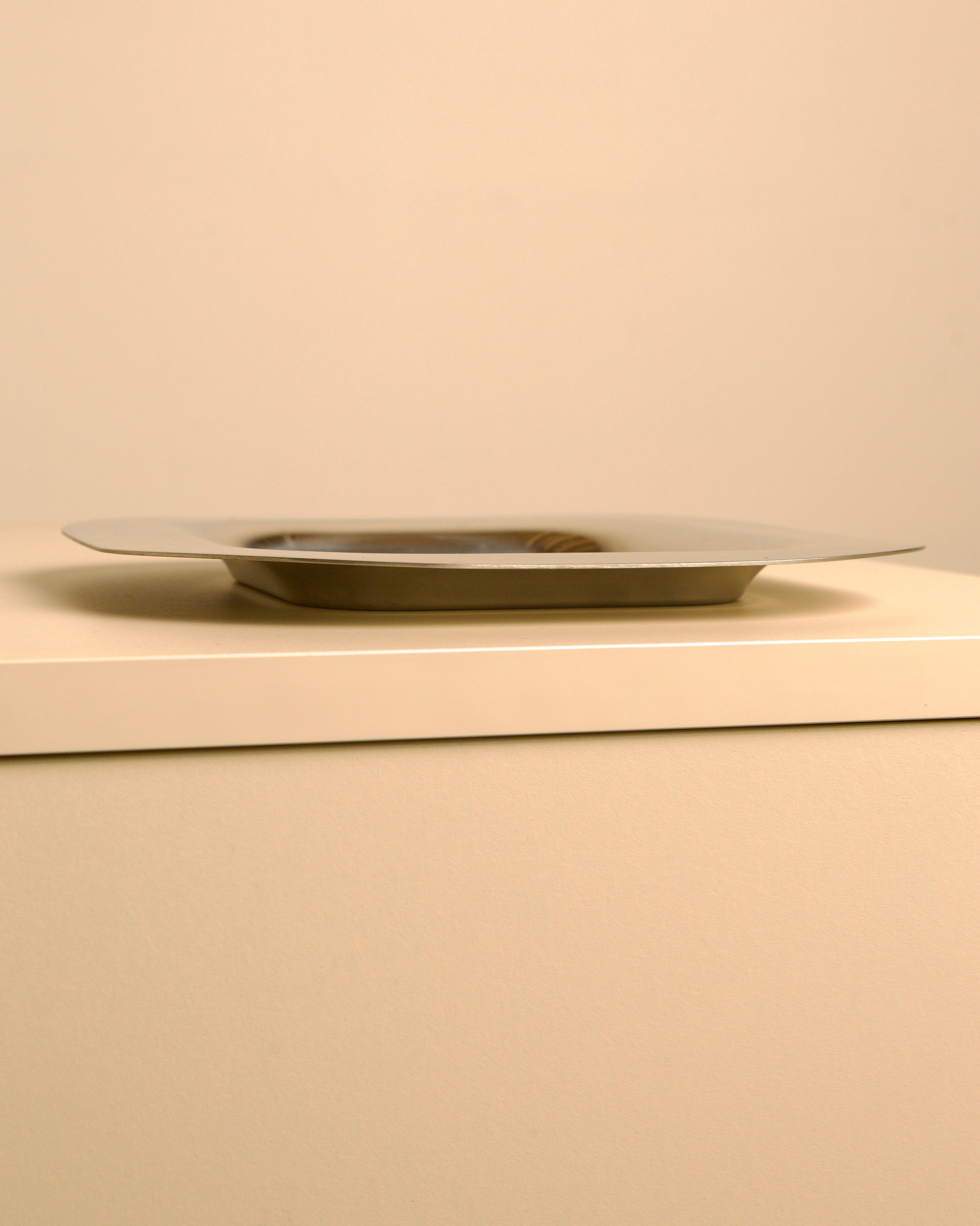 Plateau à bibelots carré en acier inoxydable par Sambonet, années 1980