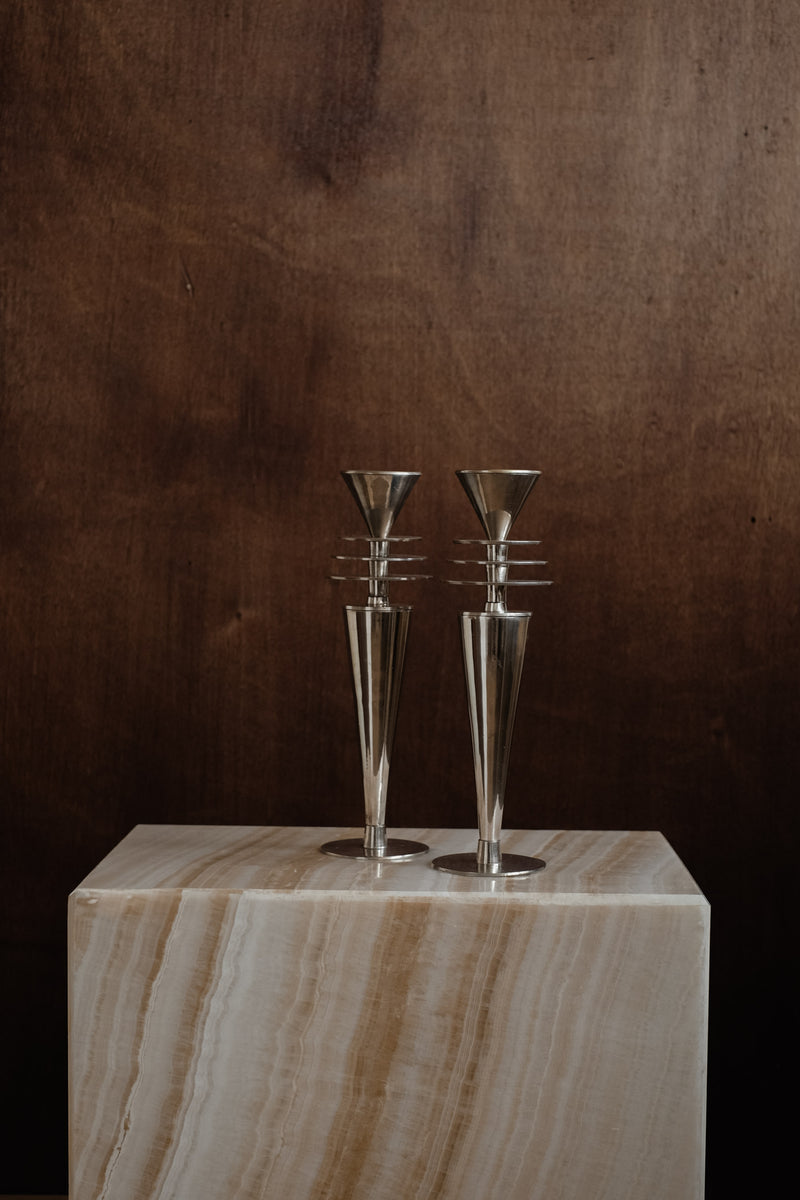 Vintage Art Deco Style Chrome Candlesticks by septembre studios | The Oblist