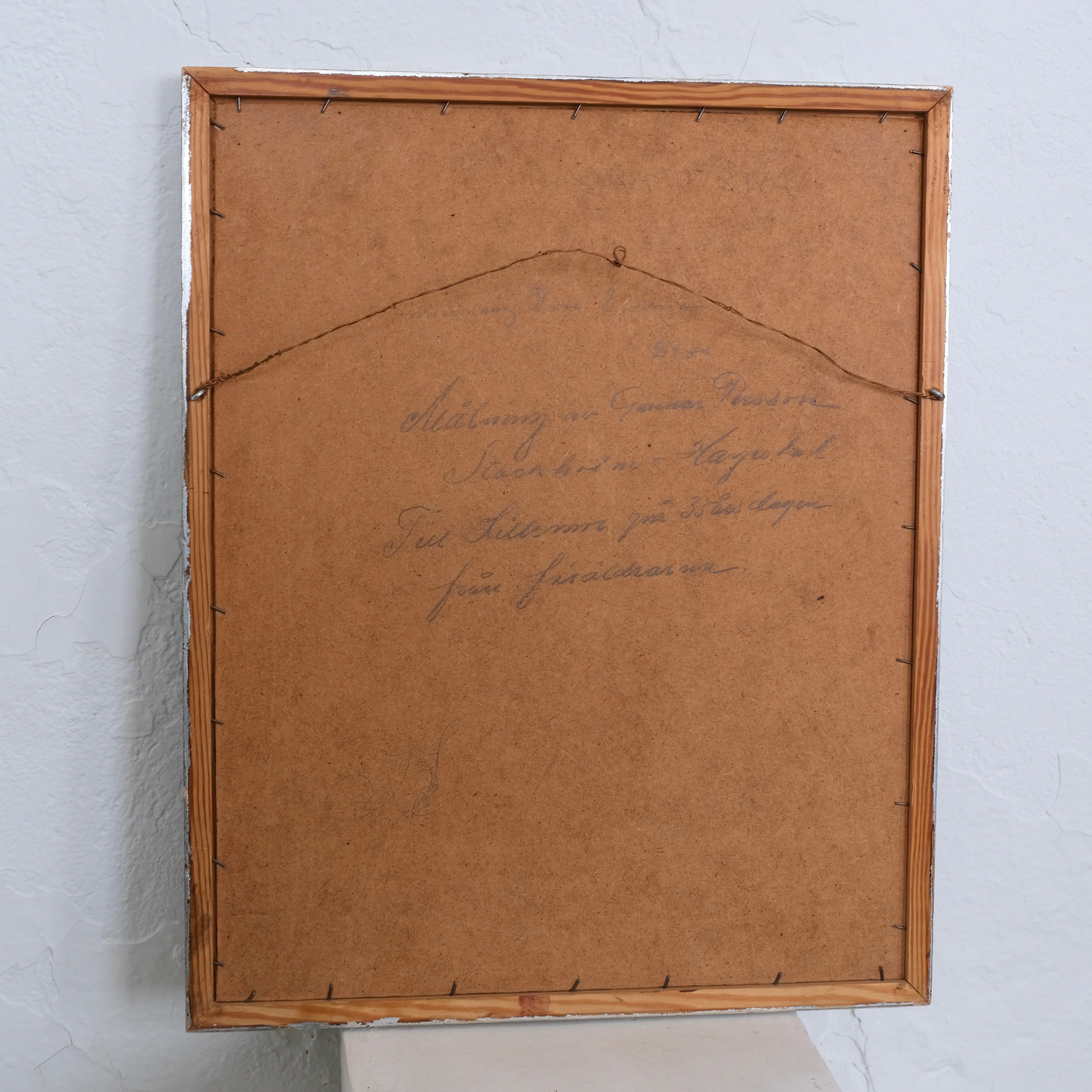 Gunnar Persson Still Life Painting, Oil on Panel, 1969 — back view showing handwritten details on backing