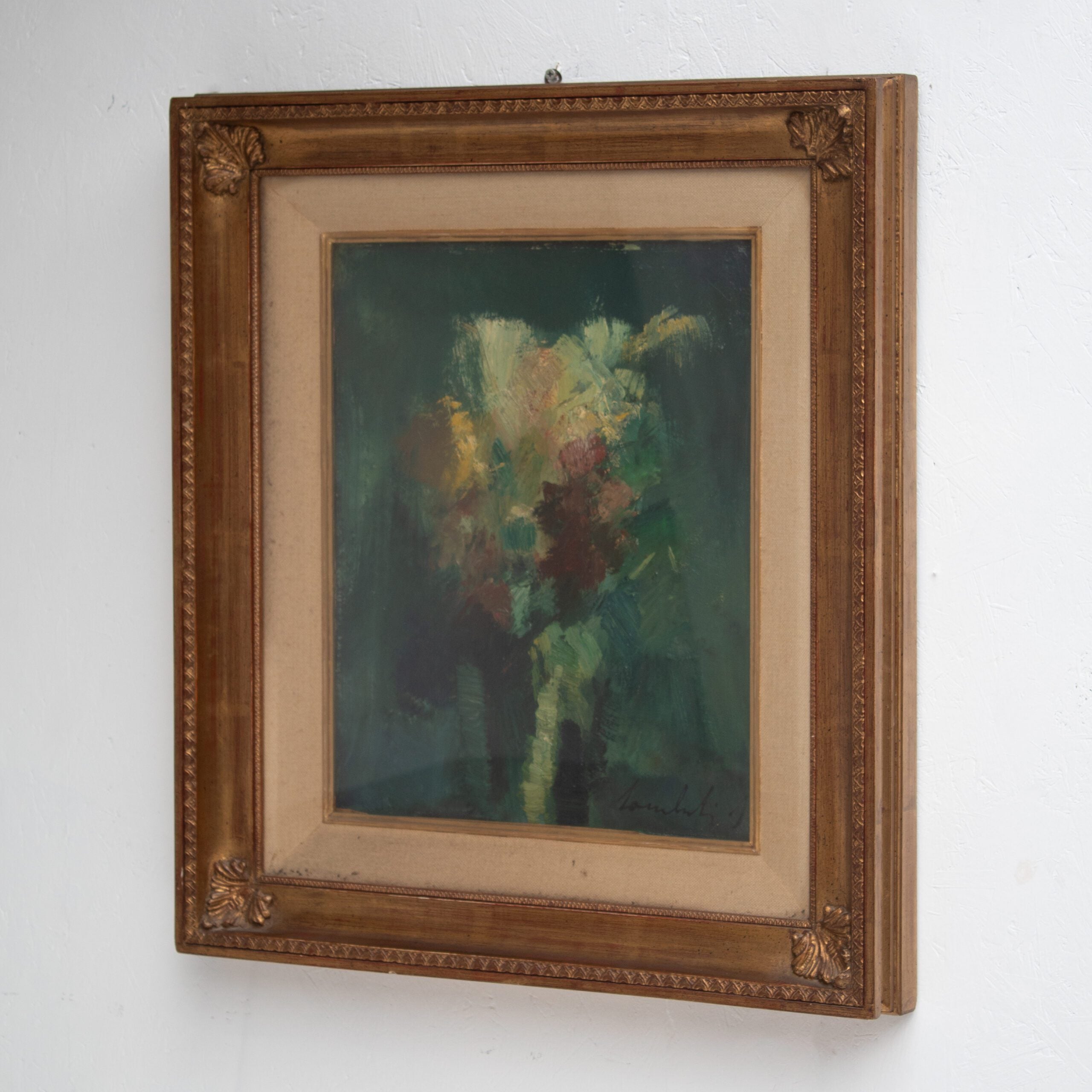 Expressive Abstract Floral Painting by Lamberti Lamberto — side angle