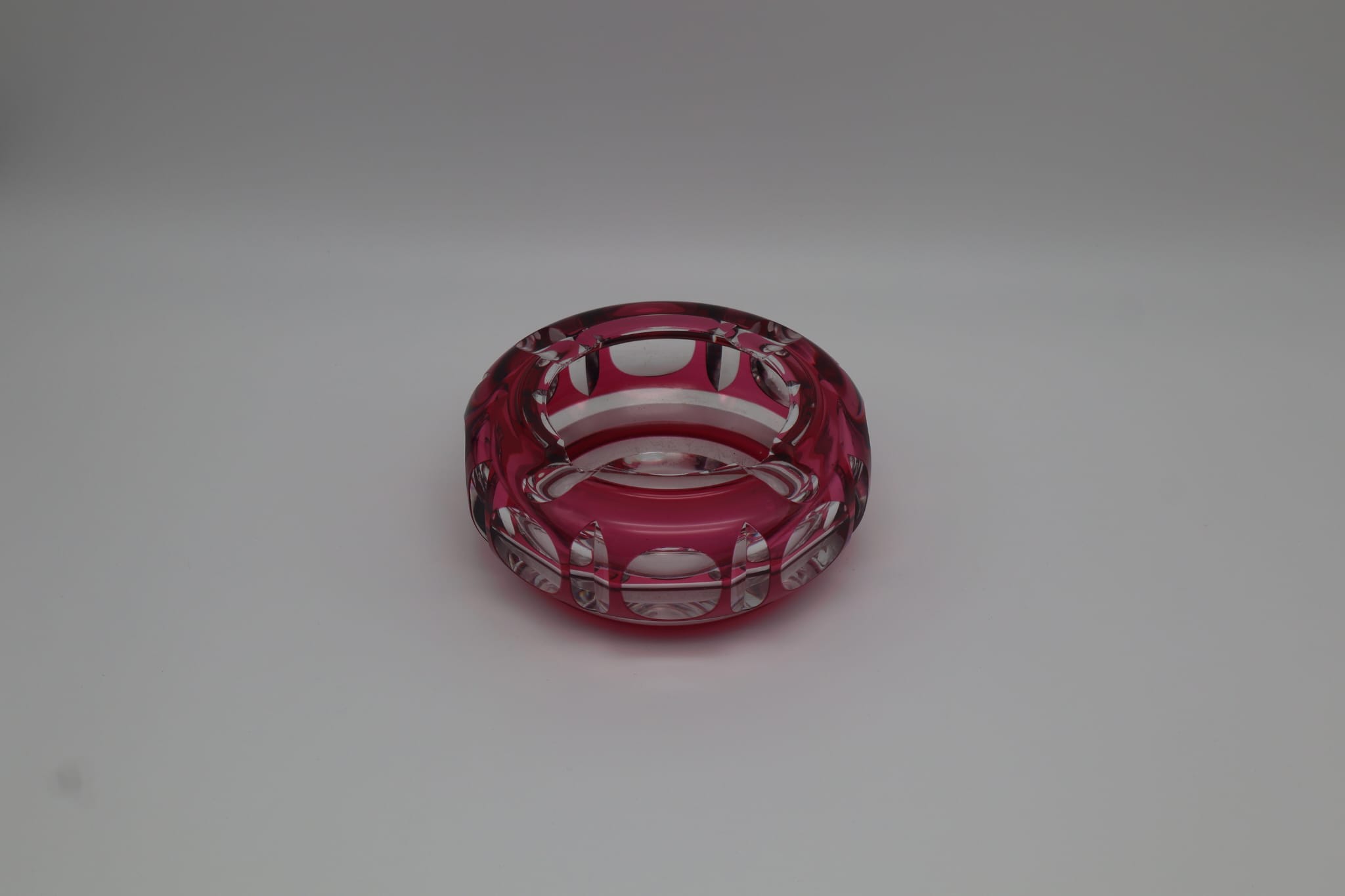 Val Saint Lambert Crystal Ashtray – Faceted Belgian Elegance — side angle