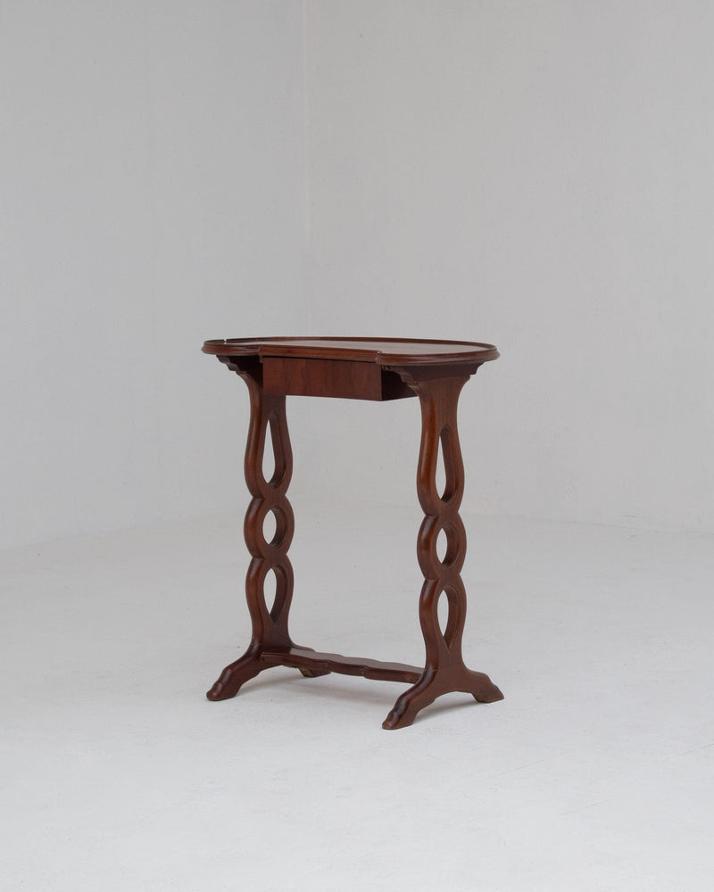 Michel Briard Sculptural Mahogany Side Table with Drawer — detail view