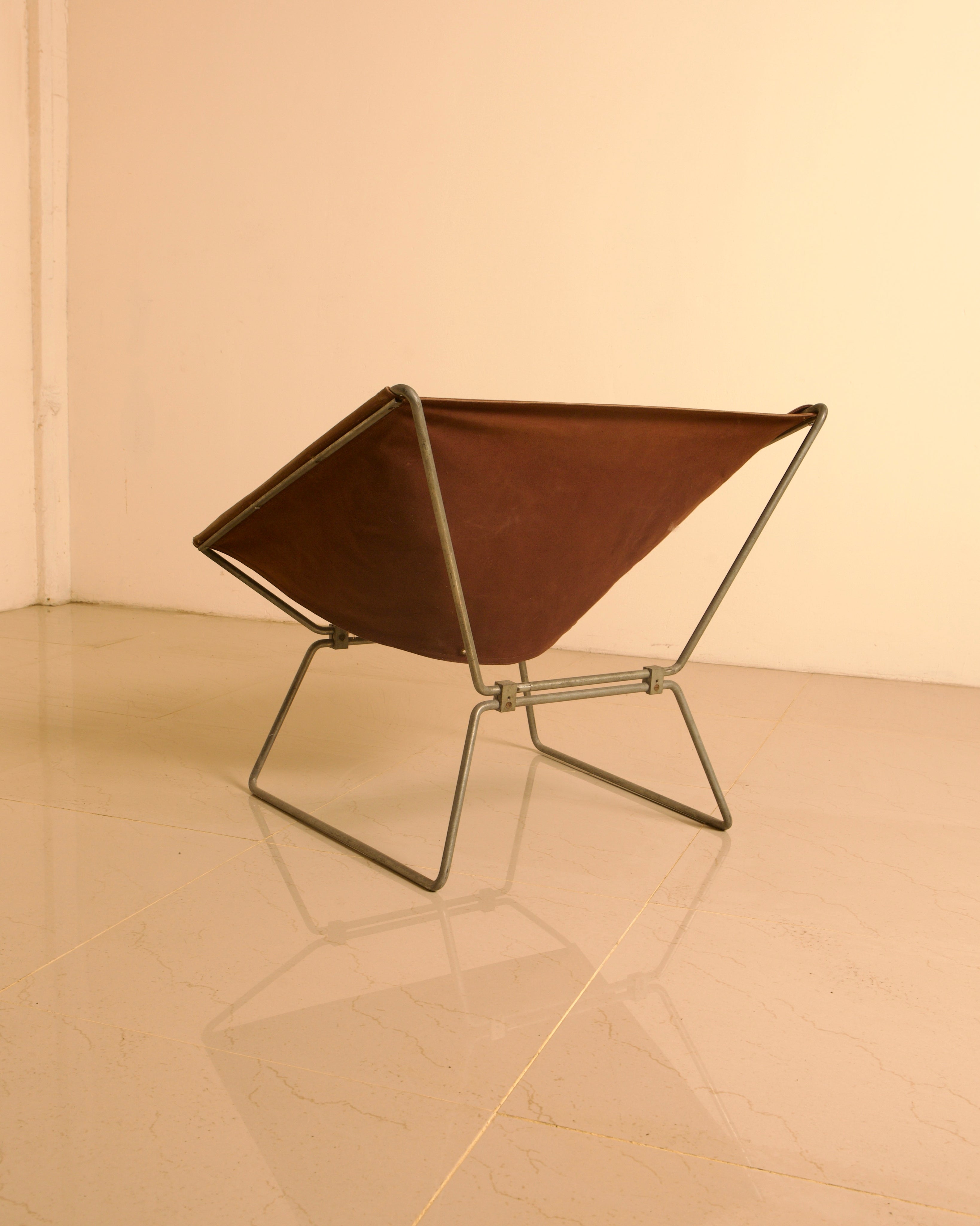 AP-14 Armchair in Canvas by Pierre Paulin for AP Polak, 1950s — back view on marble floor