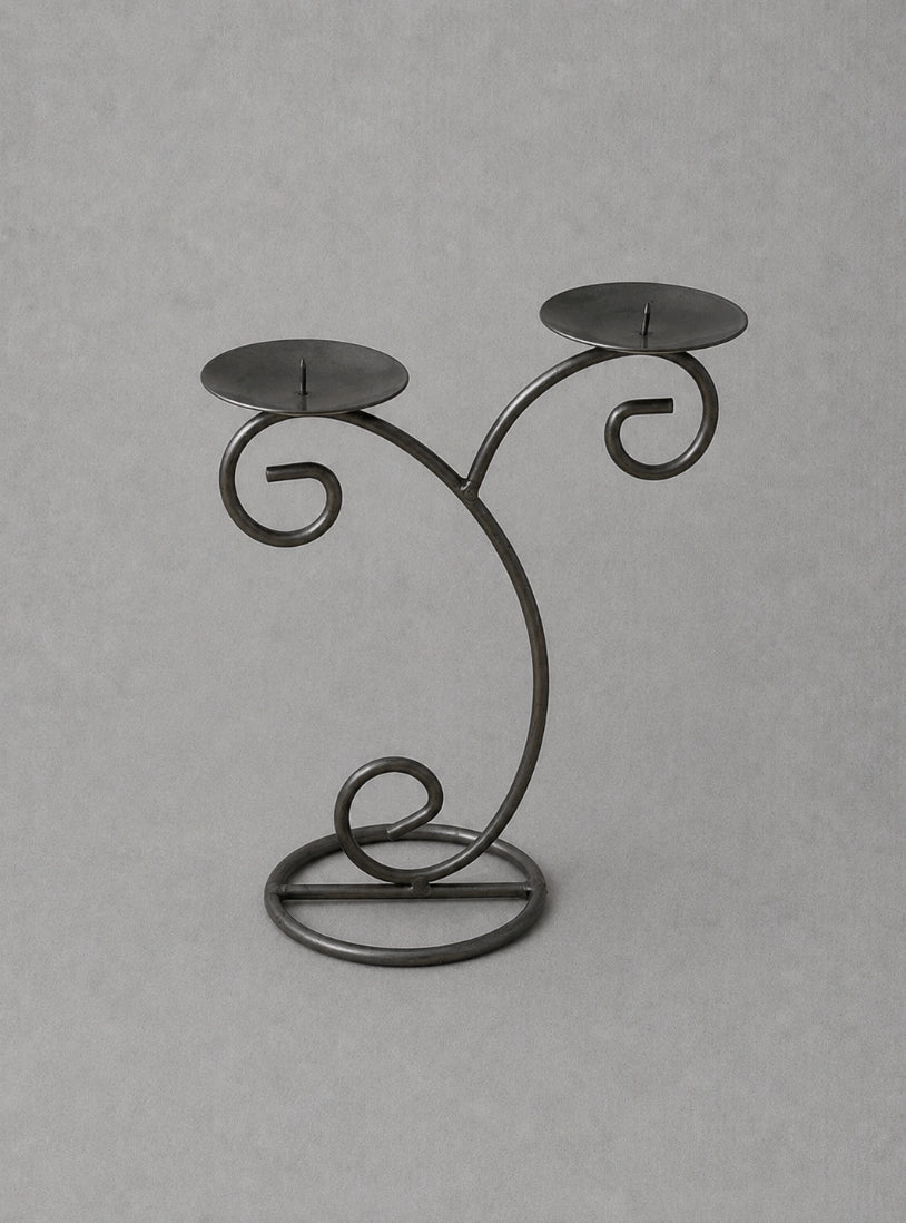 1980s French Vintage Wrought Iron Candelabra Holder — detail view