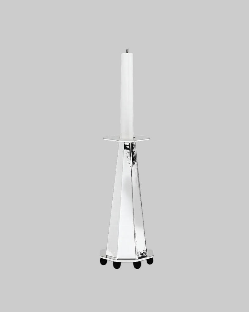 Silver Plated Tall Candleholder — close-up of polished silver surface