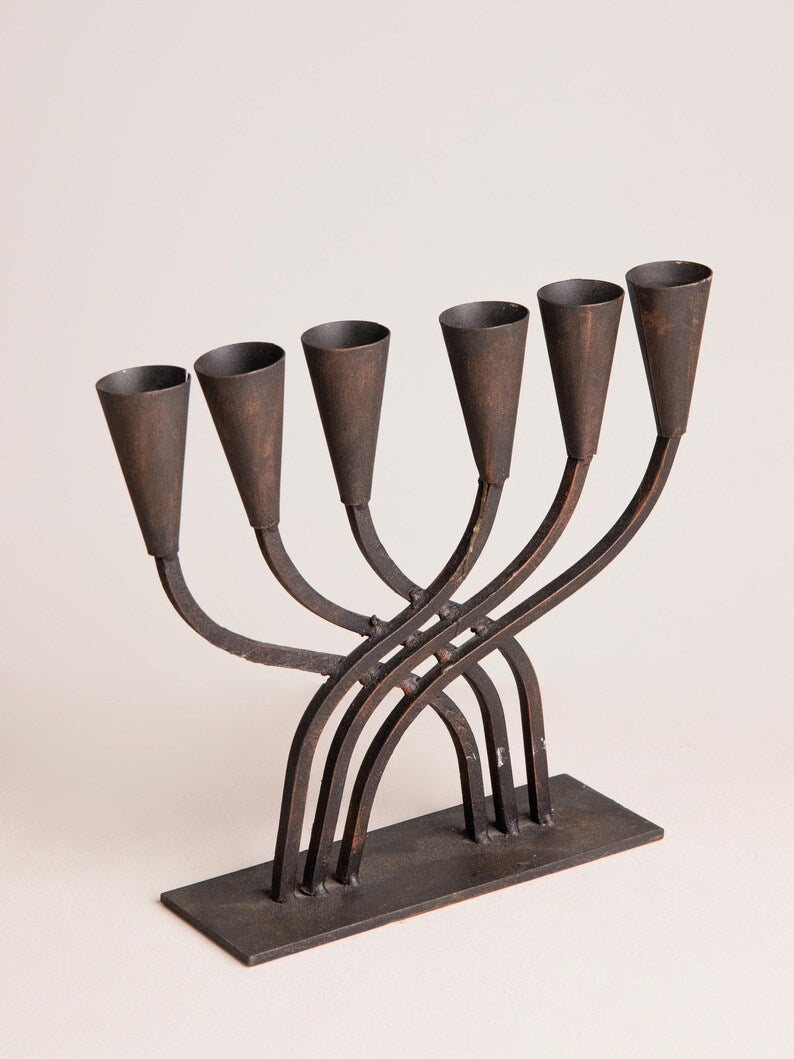 Vintage Cast Iron Candelabra – Mid Century Brutalist — close-up of candle holder details