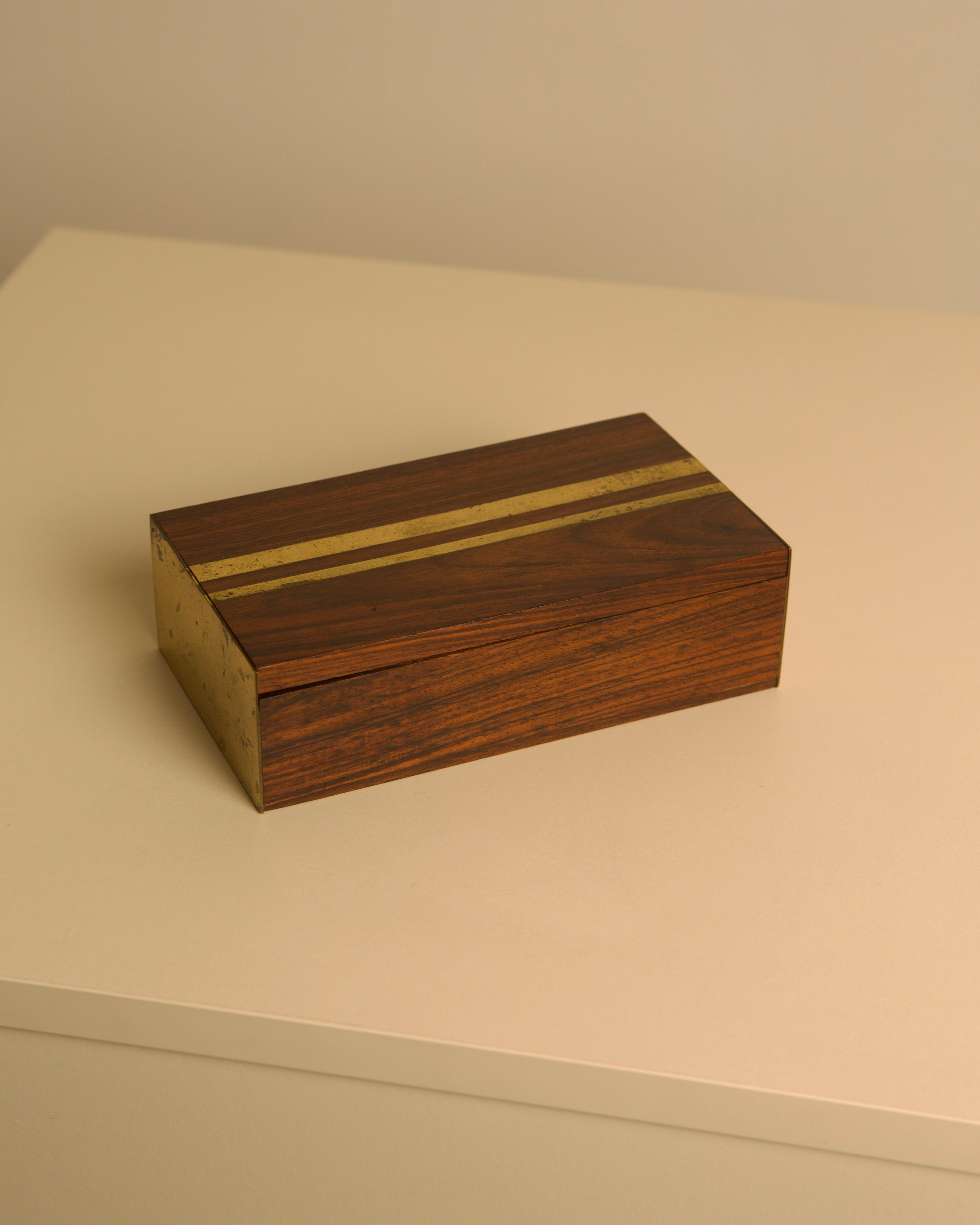 Italian Box in Handcrafted Wood and Patinated Brass, 1950s by Treaptyque | The Oblist — vintage artisan design