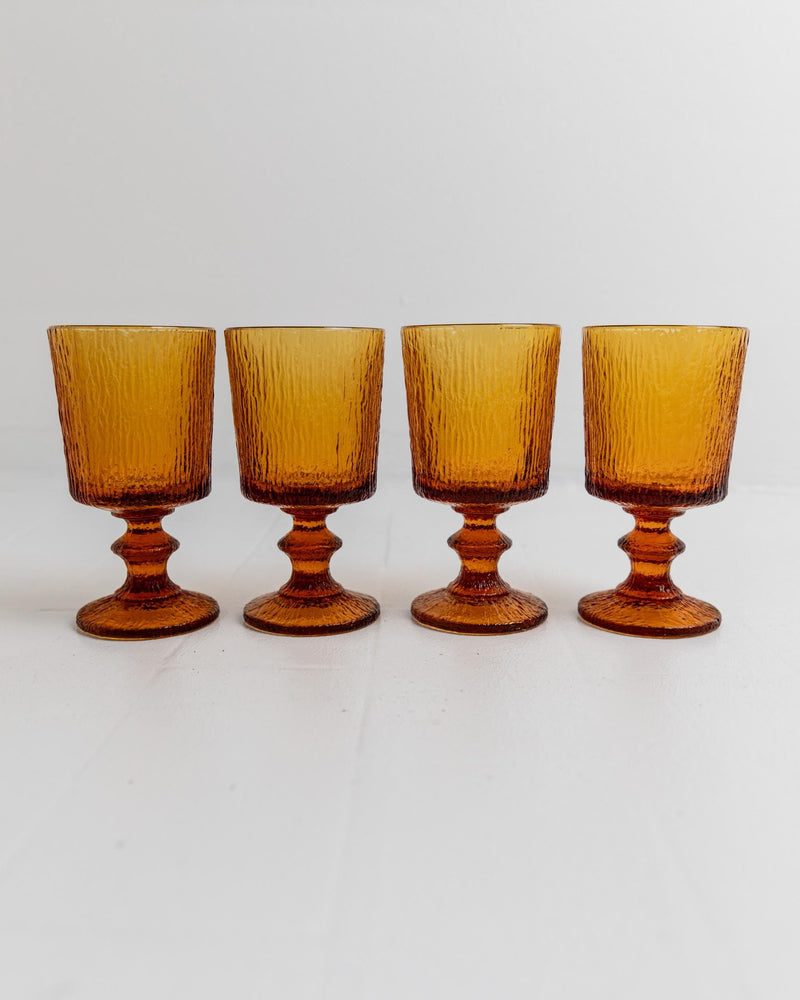 Vintage 1970s Wine Glasses Set of 4, Amber Textured Footed Design by Timo Sarpaneva for Iittala, Elegant Table Decor, Gift Idea — view 9