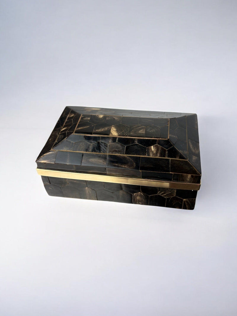 Tessellated Faux Tortoiseshell & Brass Box, Italy, 1970s by Malamar Studio | The Oblist