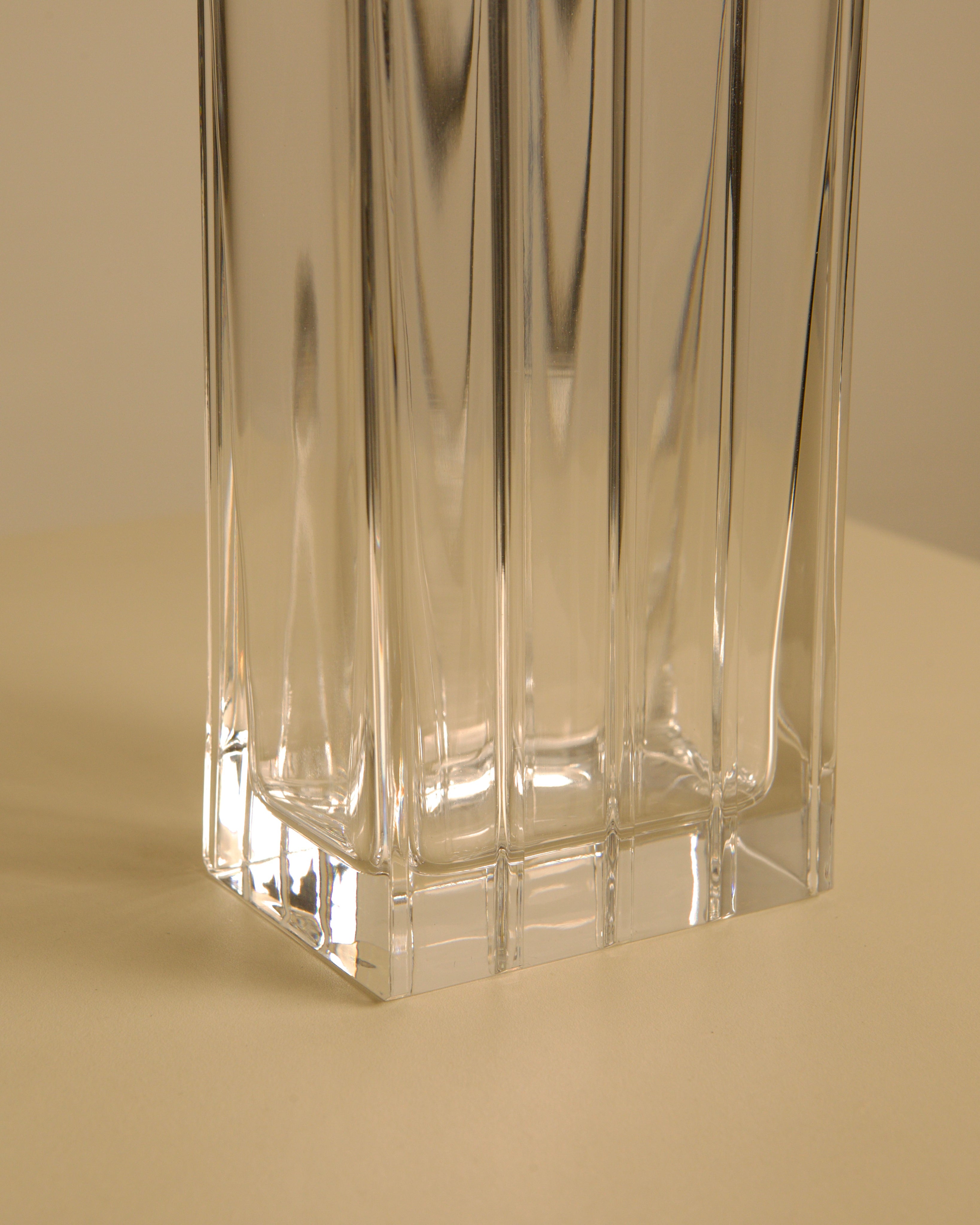 Crystal vase base detail showing vertical ridged glass pattern