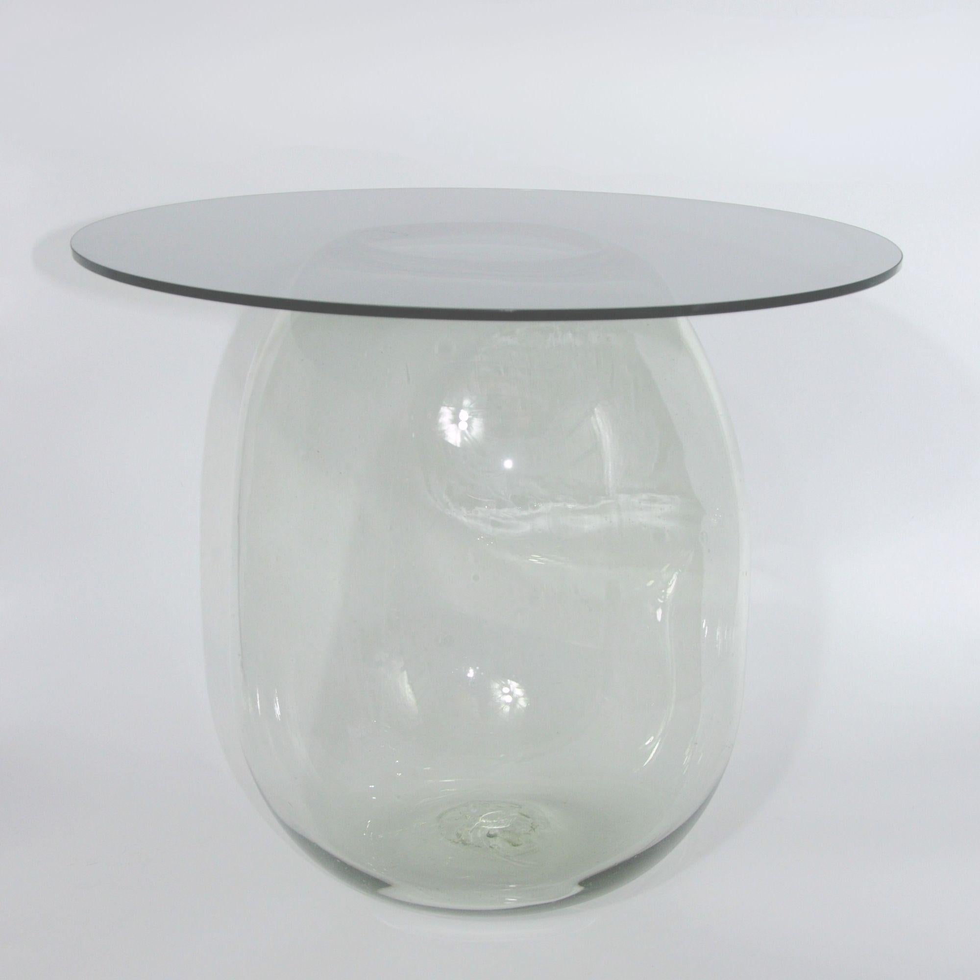 Bubble Side Table in Tempered Glass — side angle showing rounded base