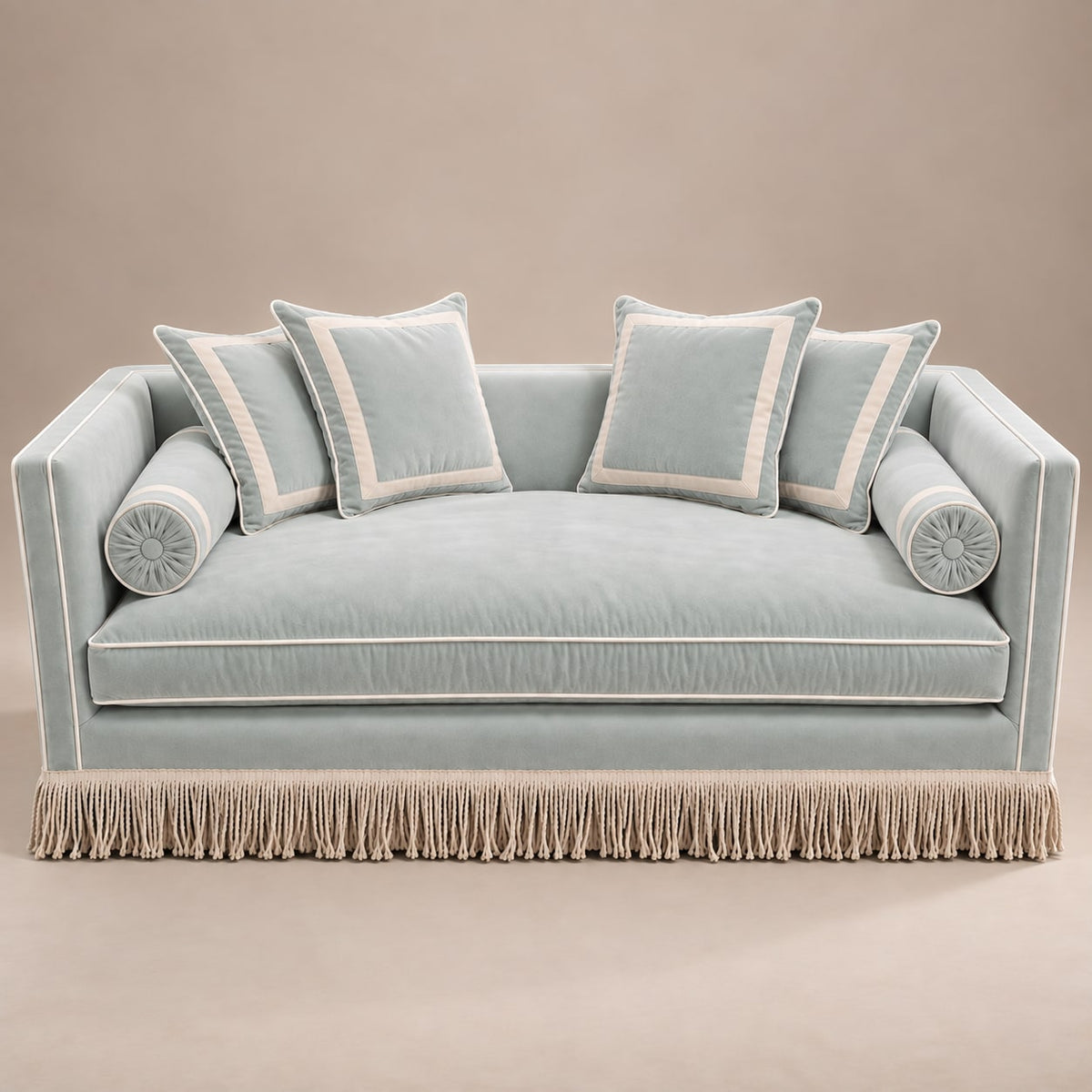 Steph Sofa 200 cm - Velvet Seafoam & Ivory Piping - Fringe by RIJD Interior — variant detail
