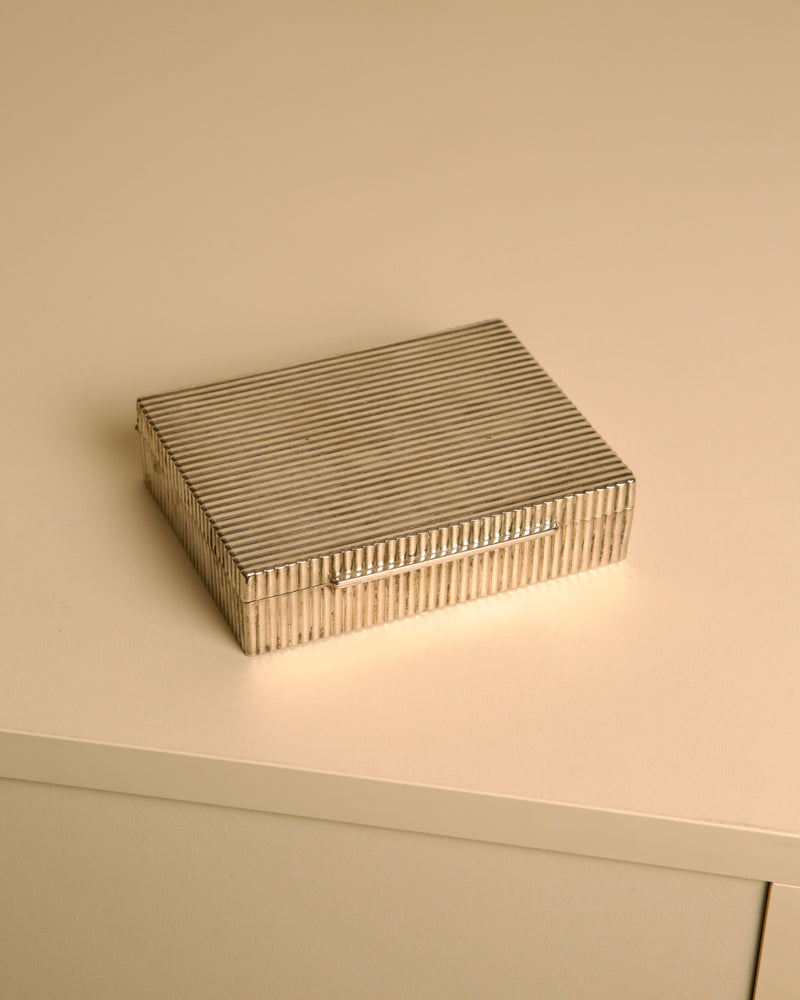 Italian 1960s metal box with ribbed brass finish and wooden interior