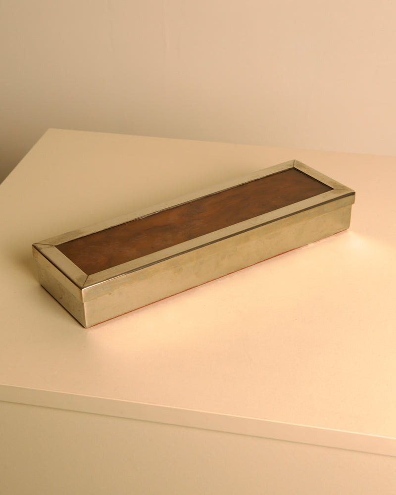 Rectangular Italian Metal Box, 70s by Treaptyque | The Oblist — vintage metal, brown interior