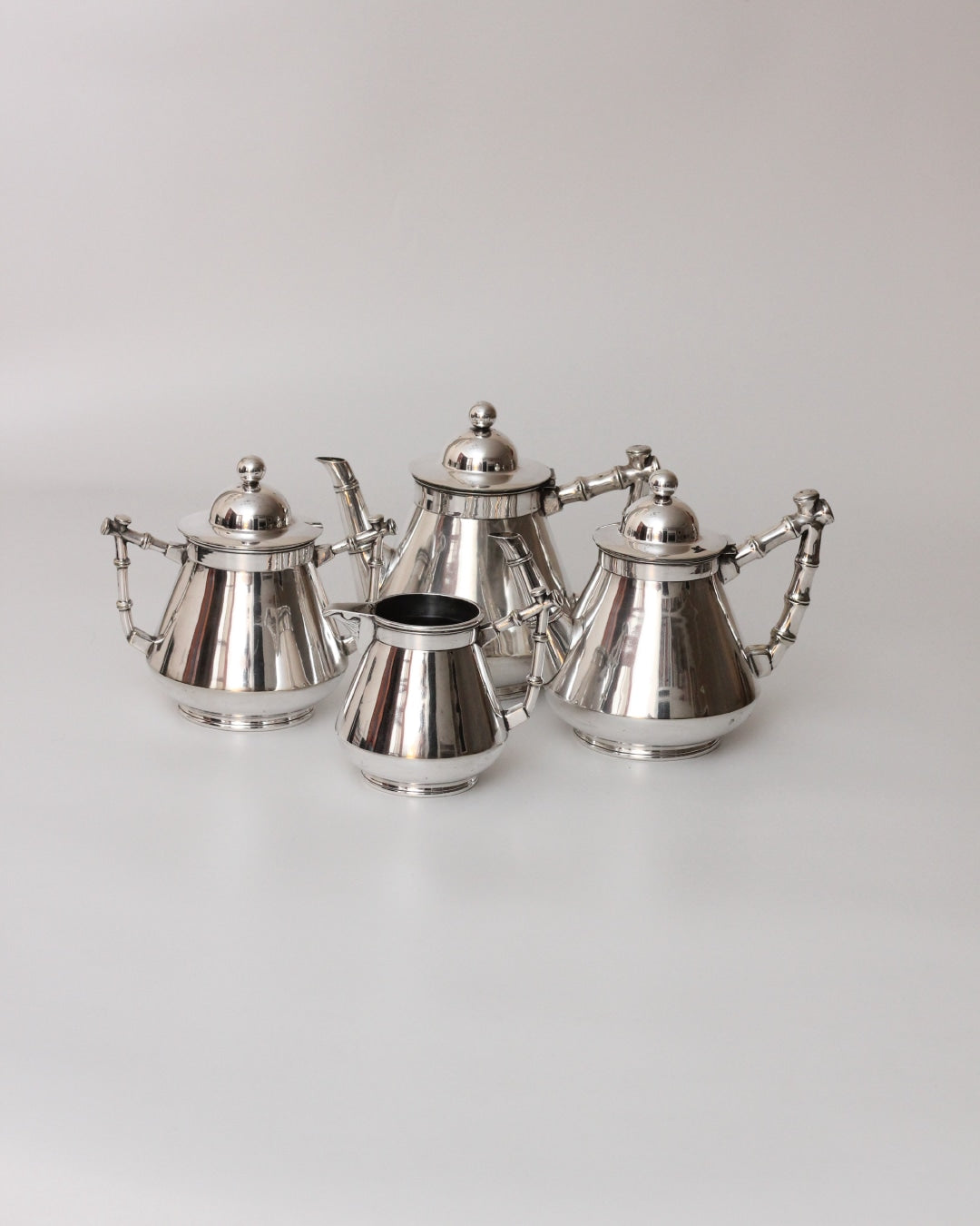 Art Deco Coffee Set — top view of polished silver pieces