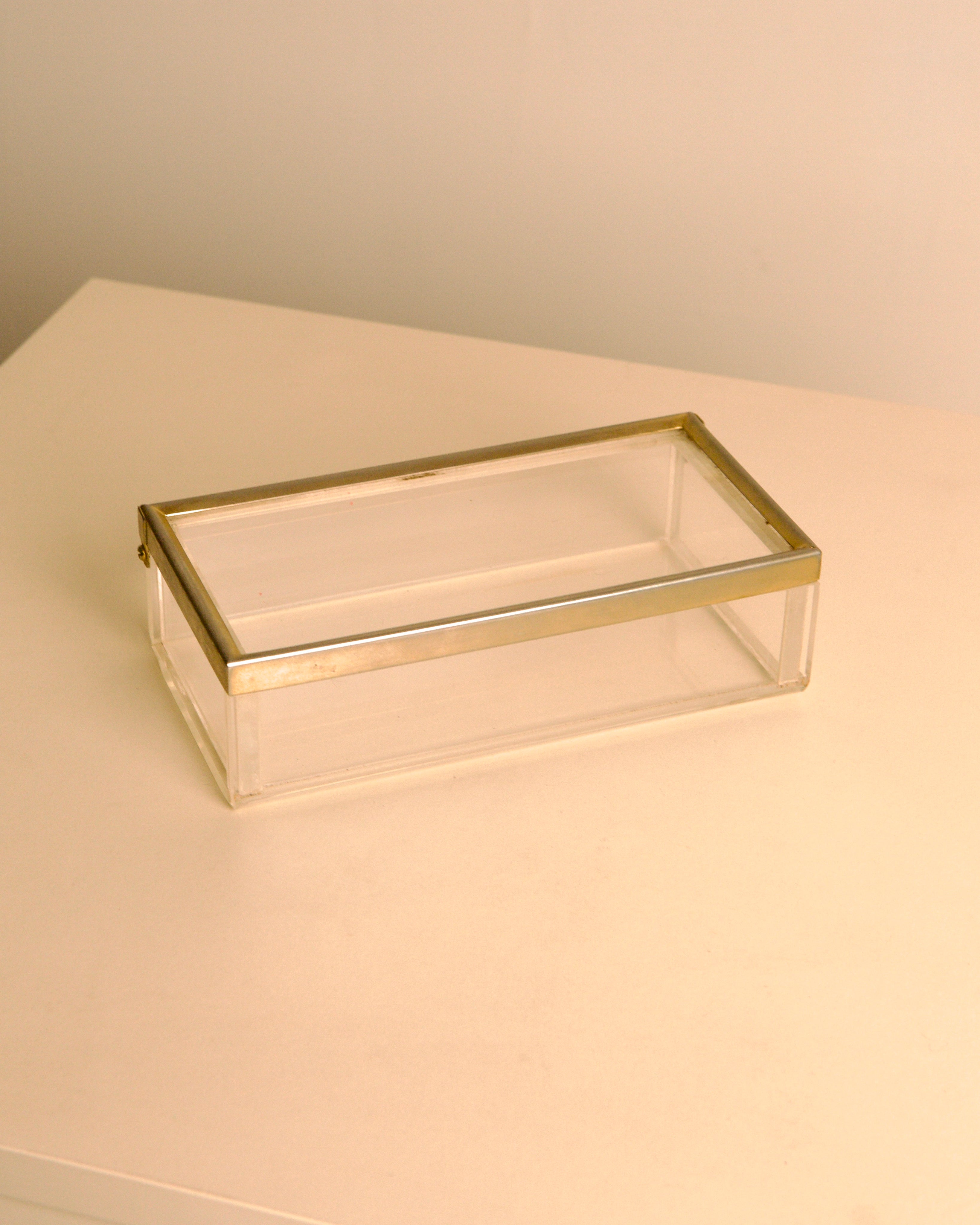 talian rectangular plexiglass box with metal trim, 1970s — lifestyle setting
