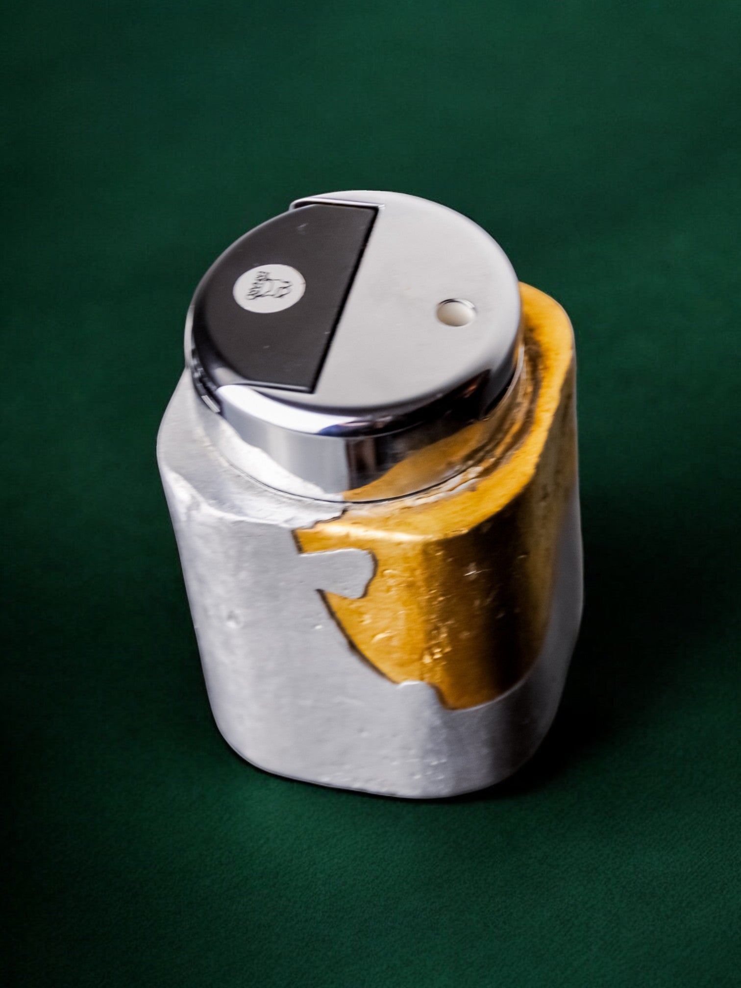 Brutalist lighter by Art3, Brass and aluminum, 1970, Spain — angled view highlighting brass and aluminum details