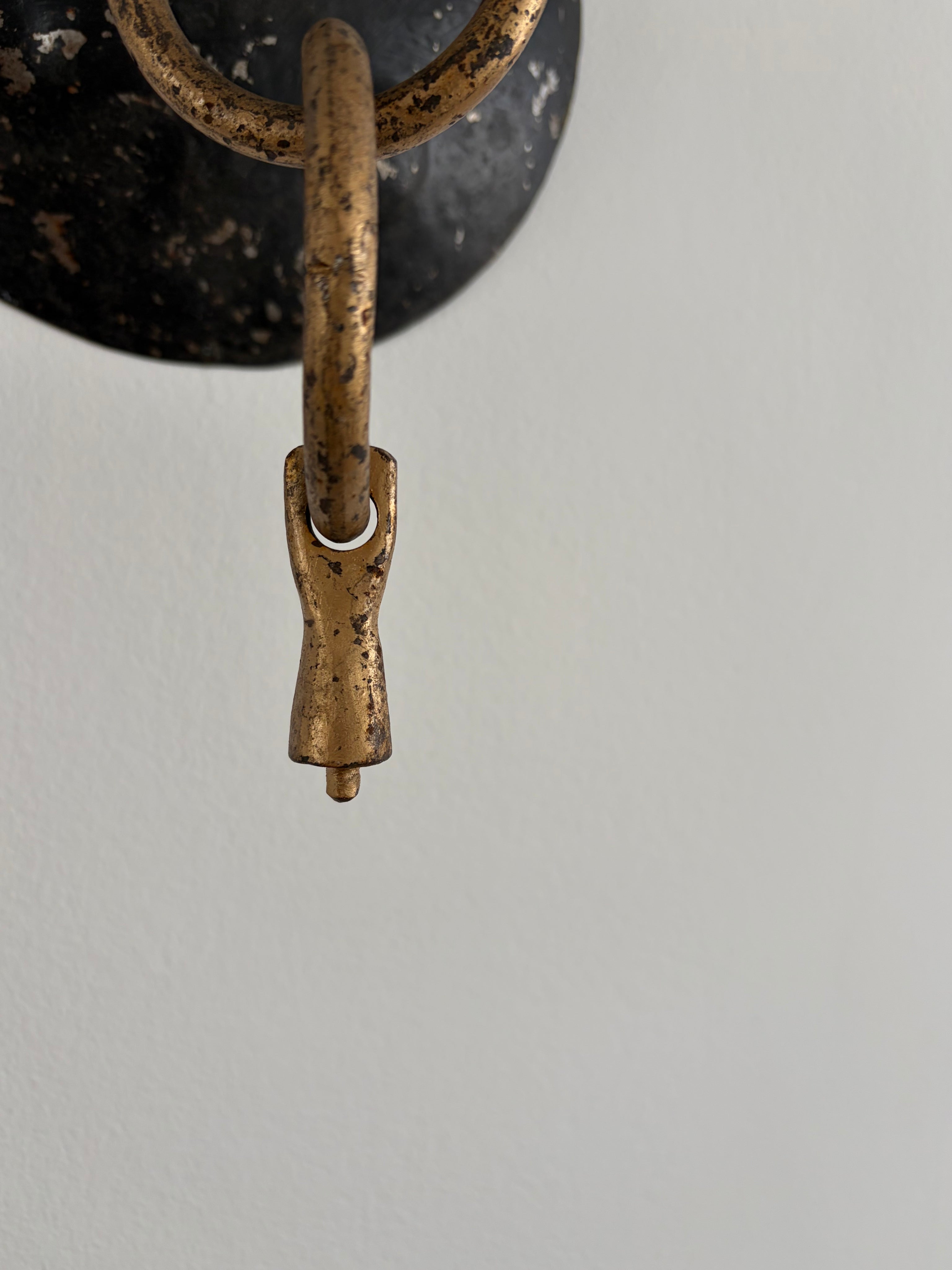 Pair of Brutalist Wall Candleholders, Iron and Brass, Iberian Peninsula, mid-20th century — detail view