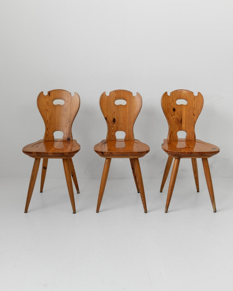 Vintage 1960s Wooden Farmhouse Chairs Set of 3, Solid Wood Folk Style Dining Seating, Rustic Interior Decor, Timeless Design, Gift Idea — side angle