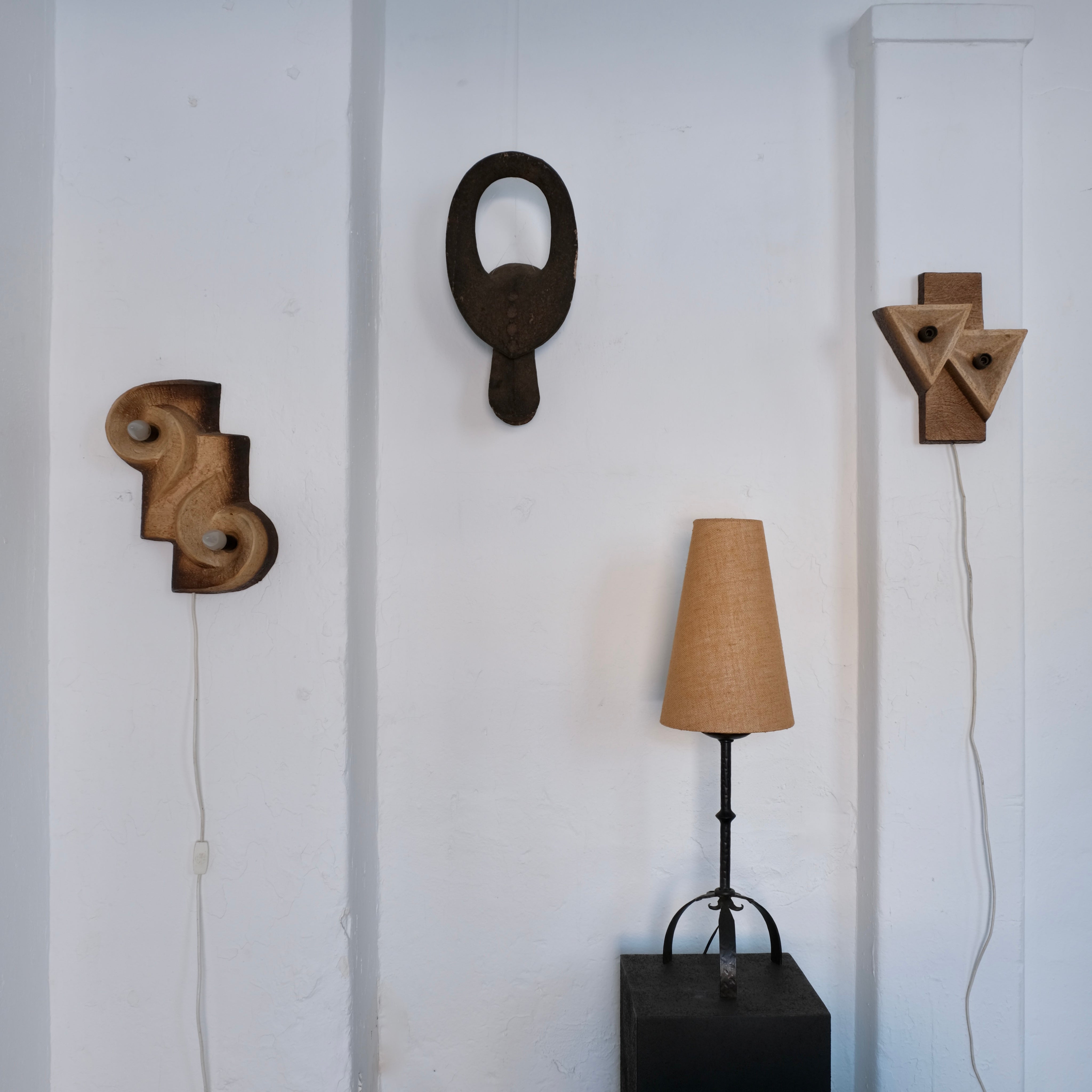 Brutalist Wrought Iron Table Lamp | 1970s — detail of textured iron base