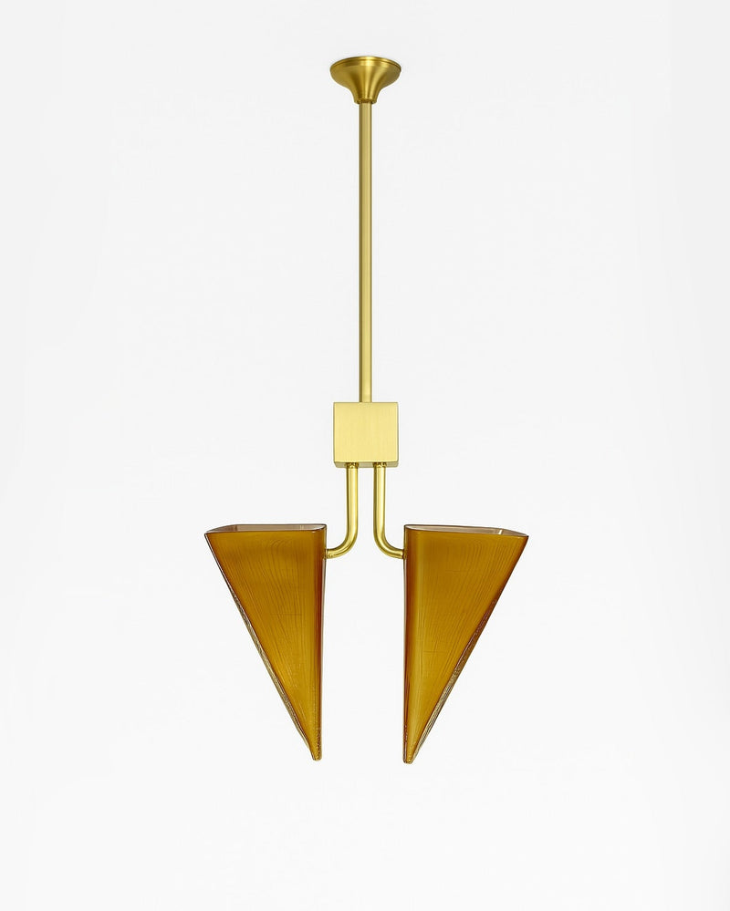 Brass pendant light with amber trapezoidal glass shades