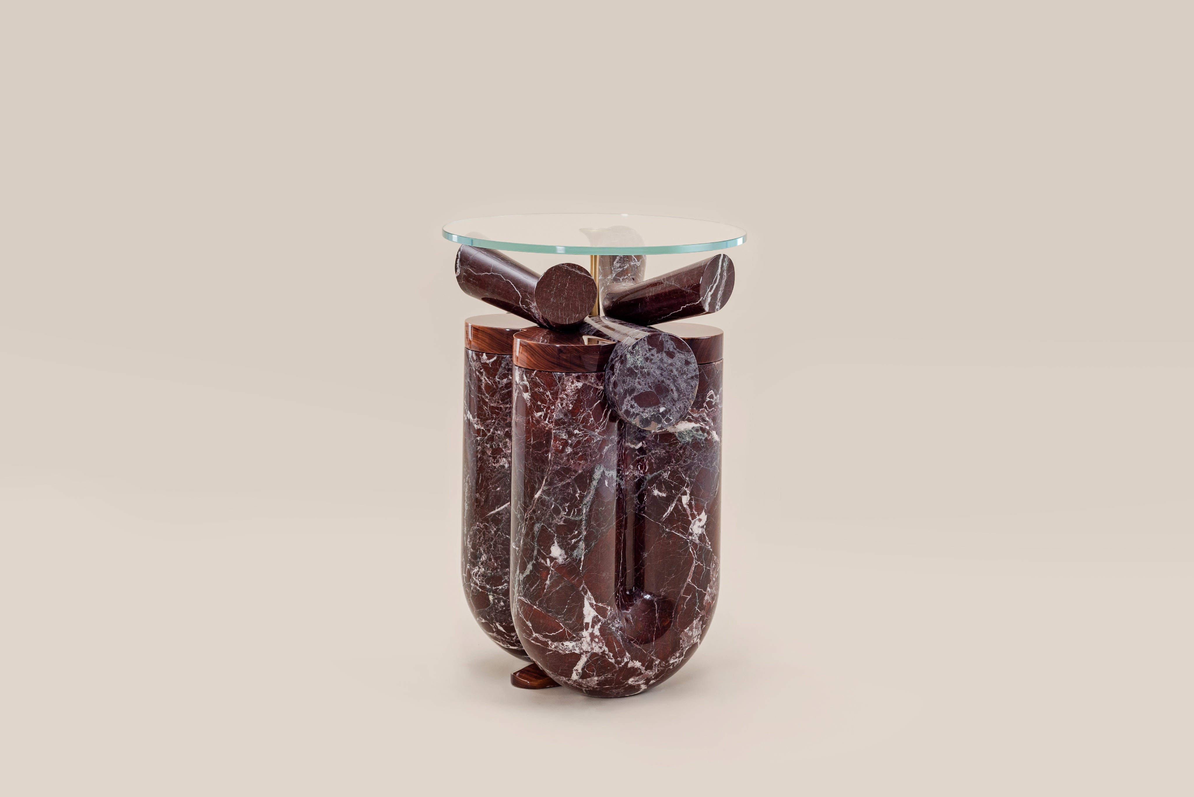 Ceti Side table — angled view of polished marble base