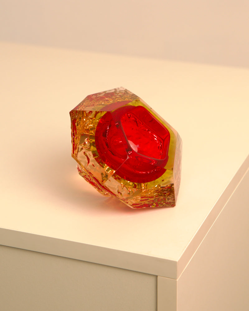 Murano diamond vide-poche detail showing red amber glass layers