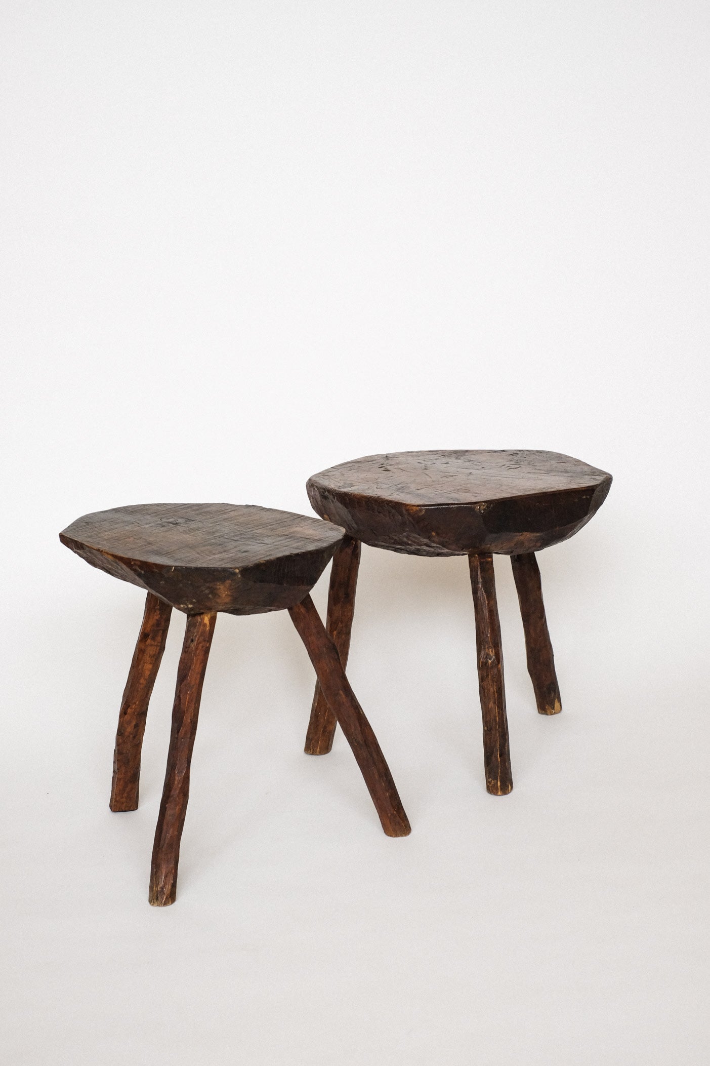 Pair of Vintage Wooden Tripod Stools by septembre studios | The Oblist