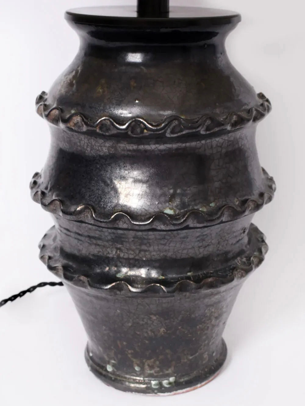 Black Glazed Ceramic Table Lamp — side angle