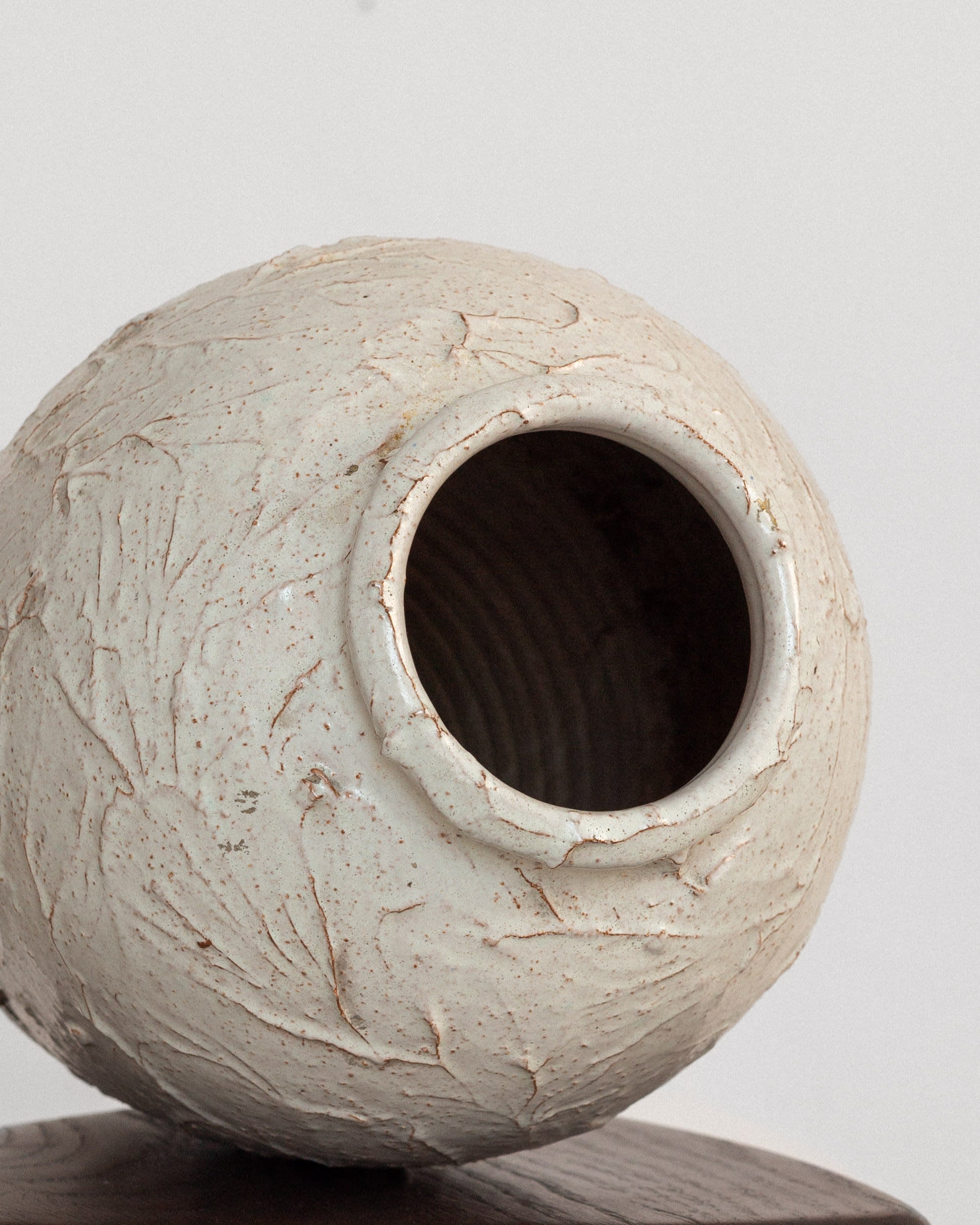 Large Textured Ceramic Vase, 1940s-50s Sweden — top view of textured surface