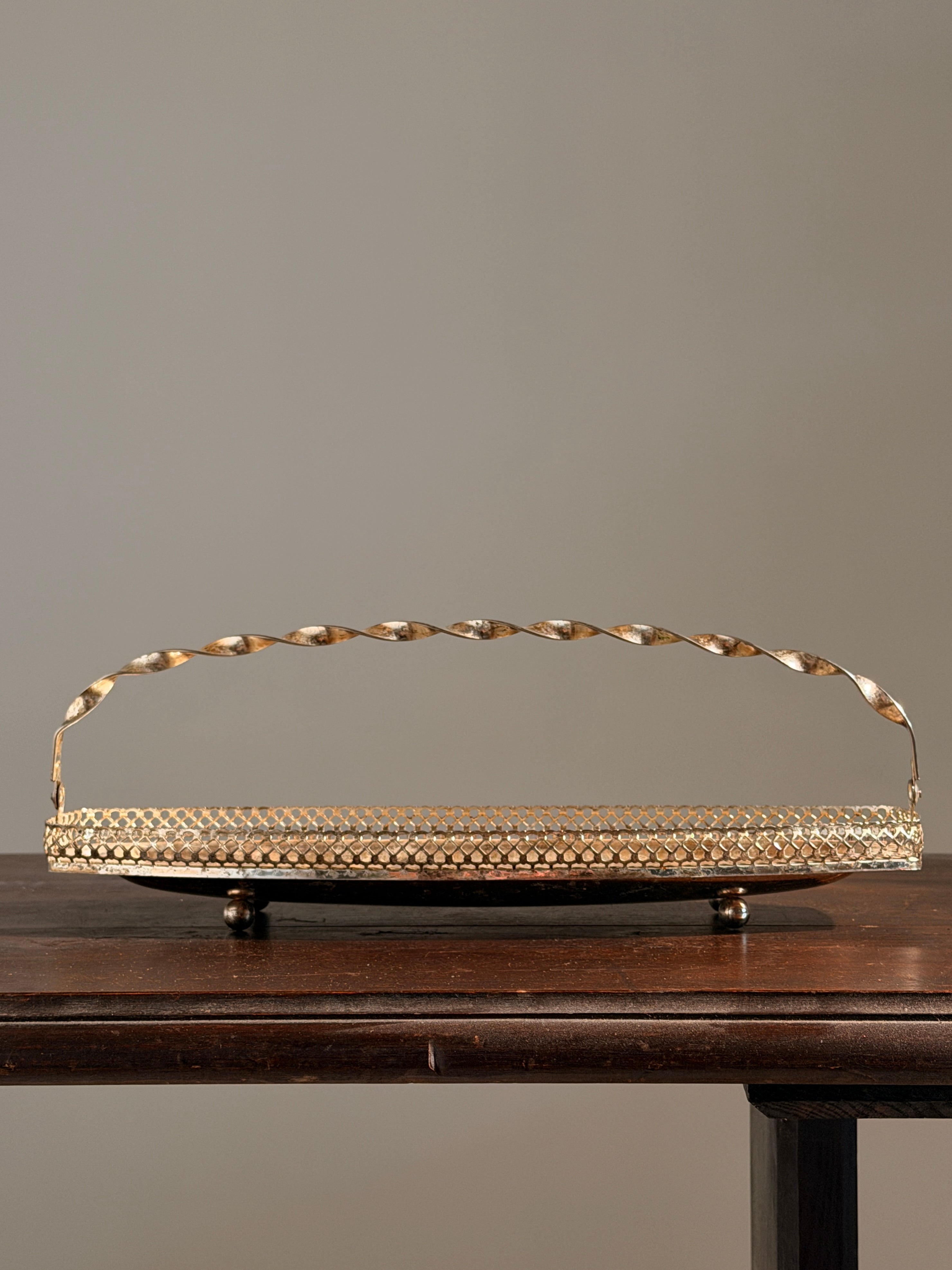 Silver-plated handled basket, Art Deco style — detail view