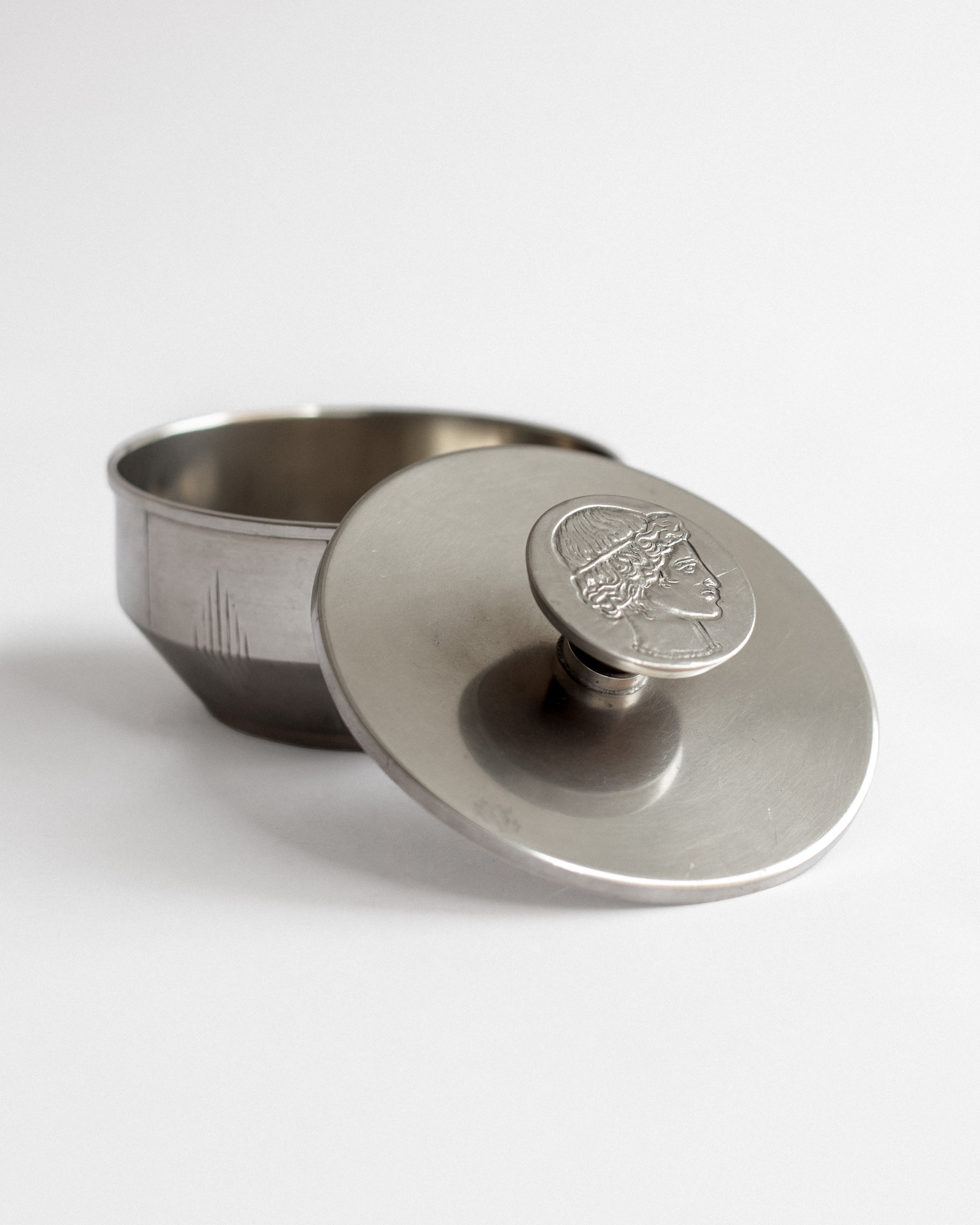 Art Deco Pewter Box by Oscar Antonsson, 1930s, Sweden — side angle