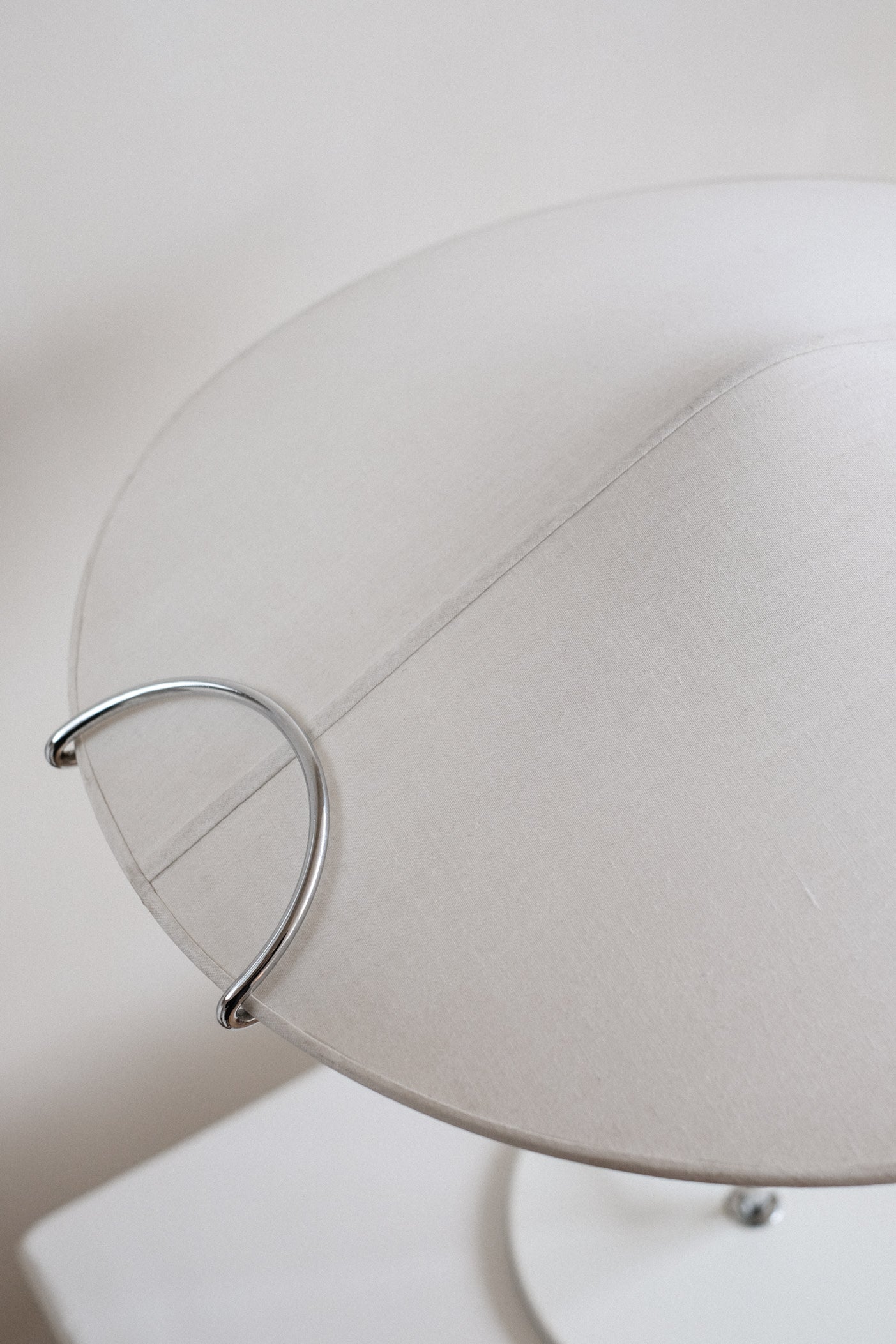 Cello Table Lamp 1980s — top view of linen shade and chrome base