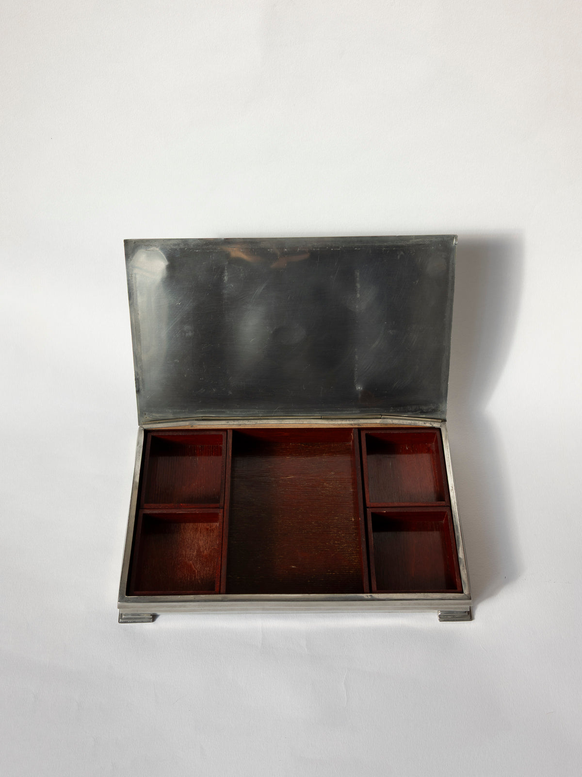 1931 Swedish Art Deco Pewter & Enamel Playing Card Box — alternate view