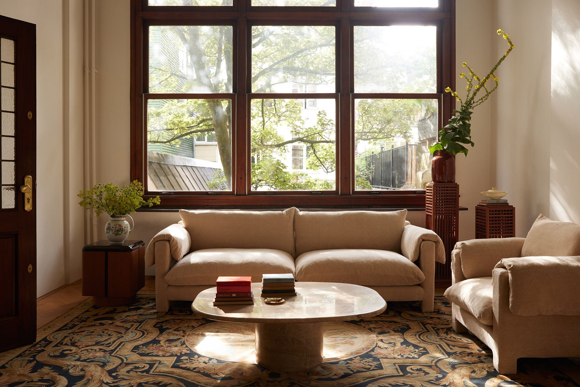 'La Plume' Sofa in Dedar Belsuede Fabric — lifestyle setting