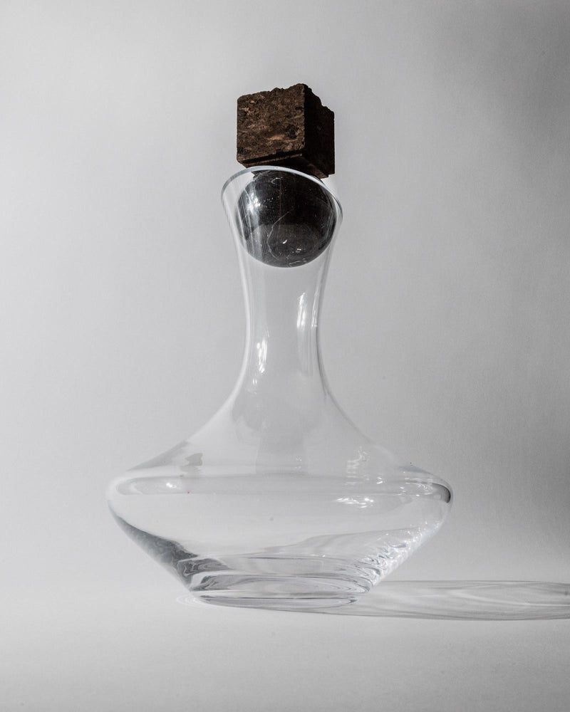 1990s Wine Decanter by Bottega Jacobs | The Oblist — clear glass with wooden stopper