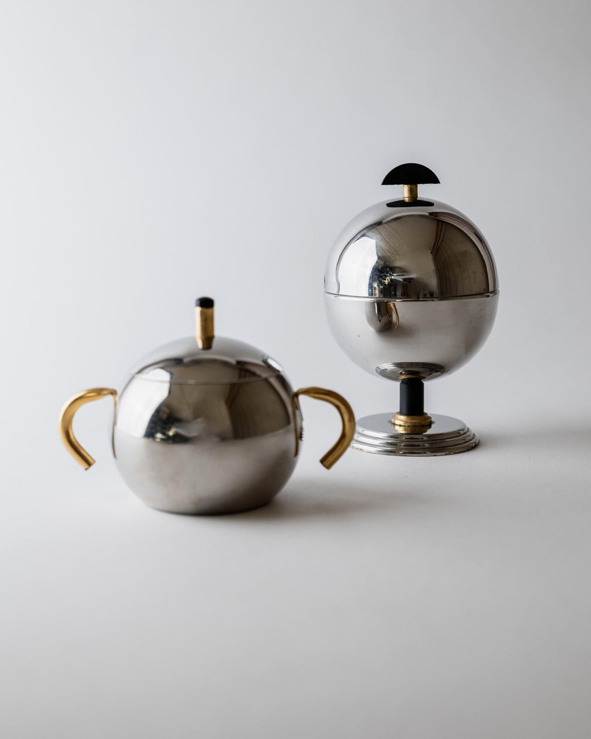 Vintage 1980s Sugar or Jam Bowl Set, Stainless Steel and Brass Serving Bowls, Elegant Postmodern Tableware, Breakfast Set, Gift Idea — view 11
