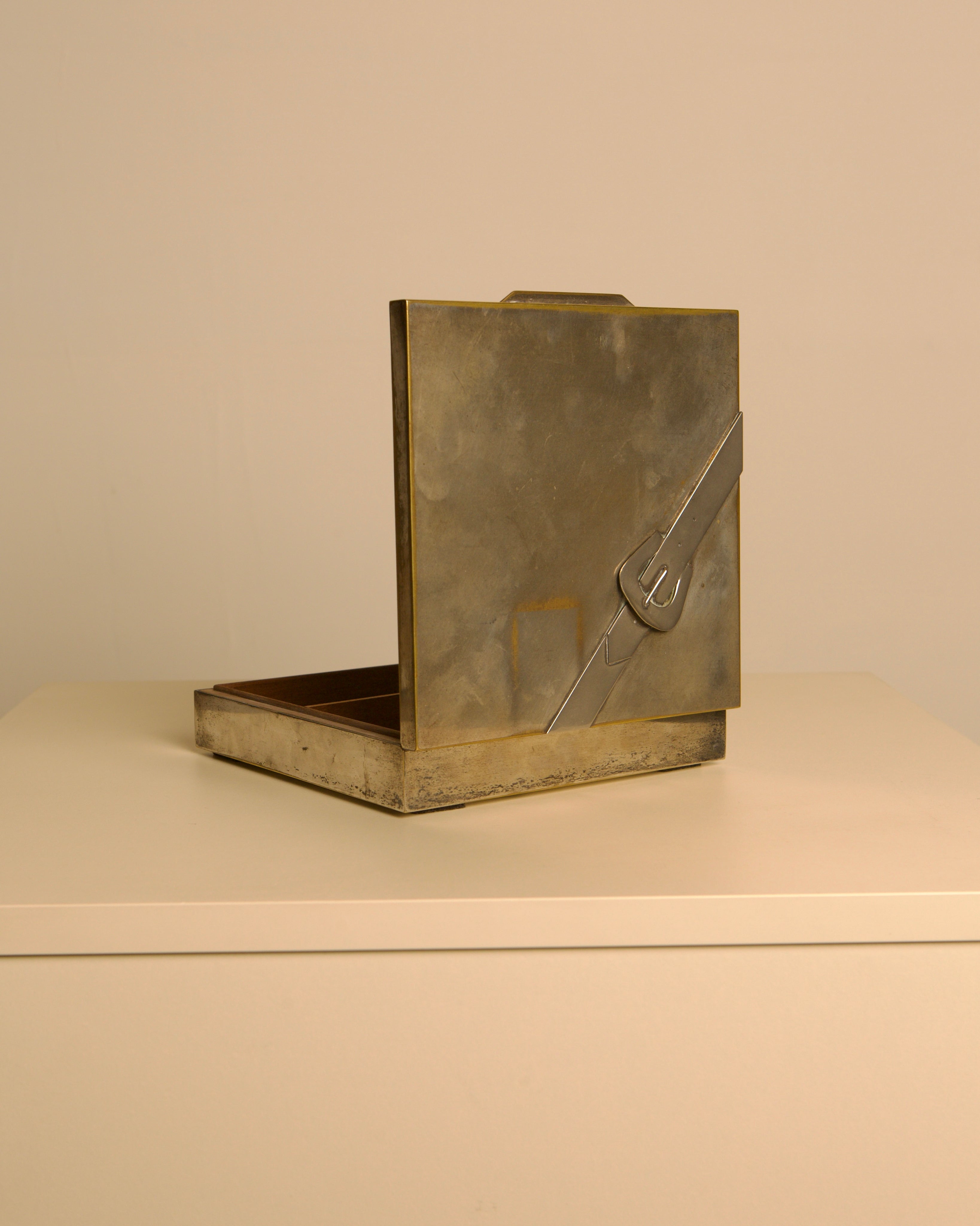 Italian patinated metal box in the style of Maria Pergay, 1950 — close-up