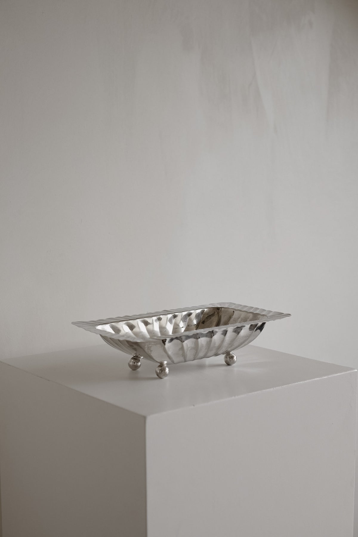 Vintage Silver-Plated Fluted Dish — side angle